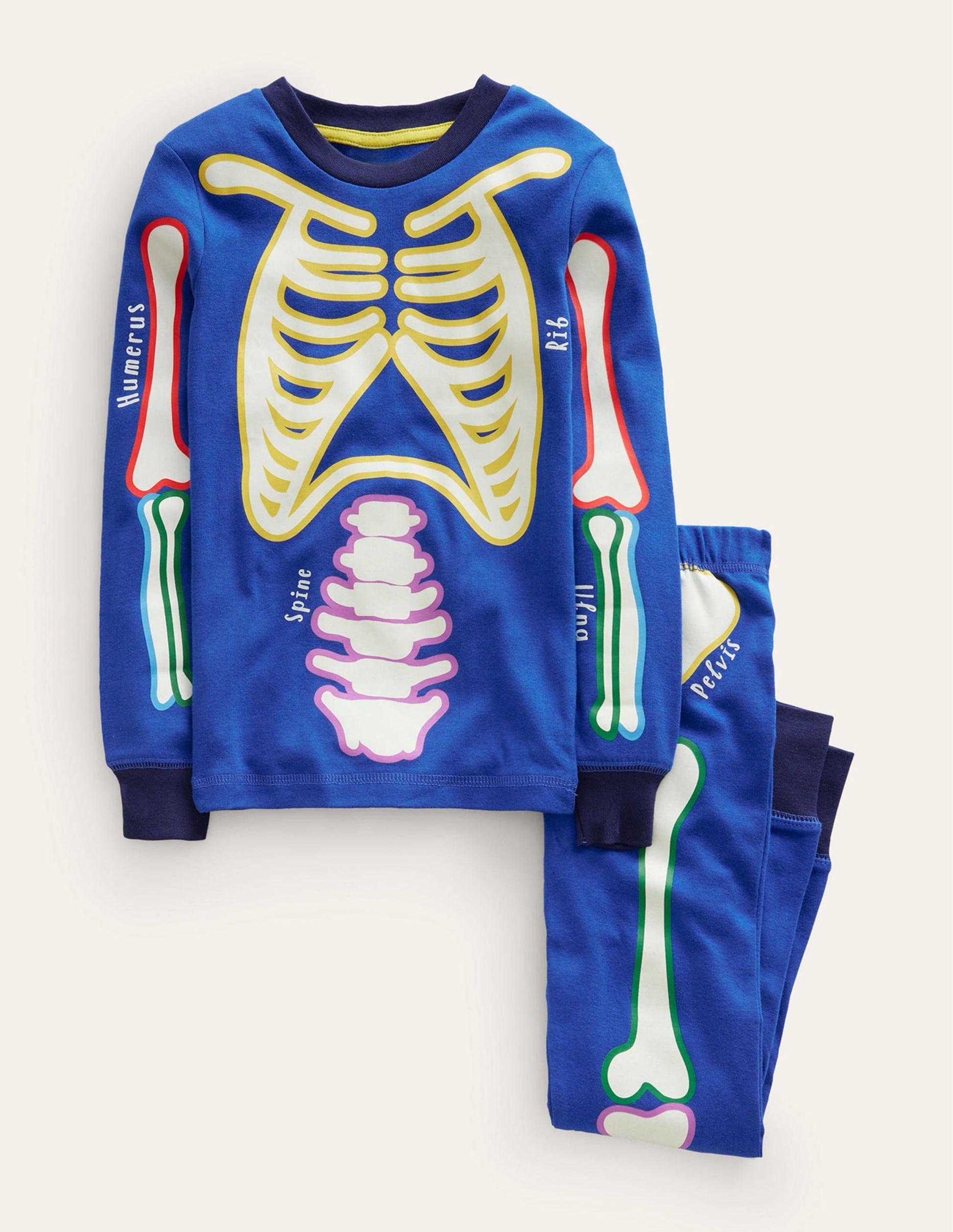 Single Glow-in-the-dark Pyjama-Brilliant Blue Skeleton-1