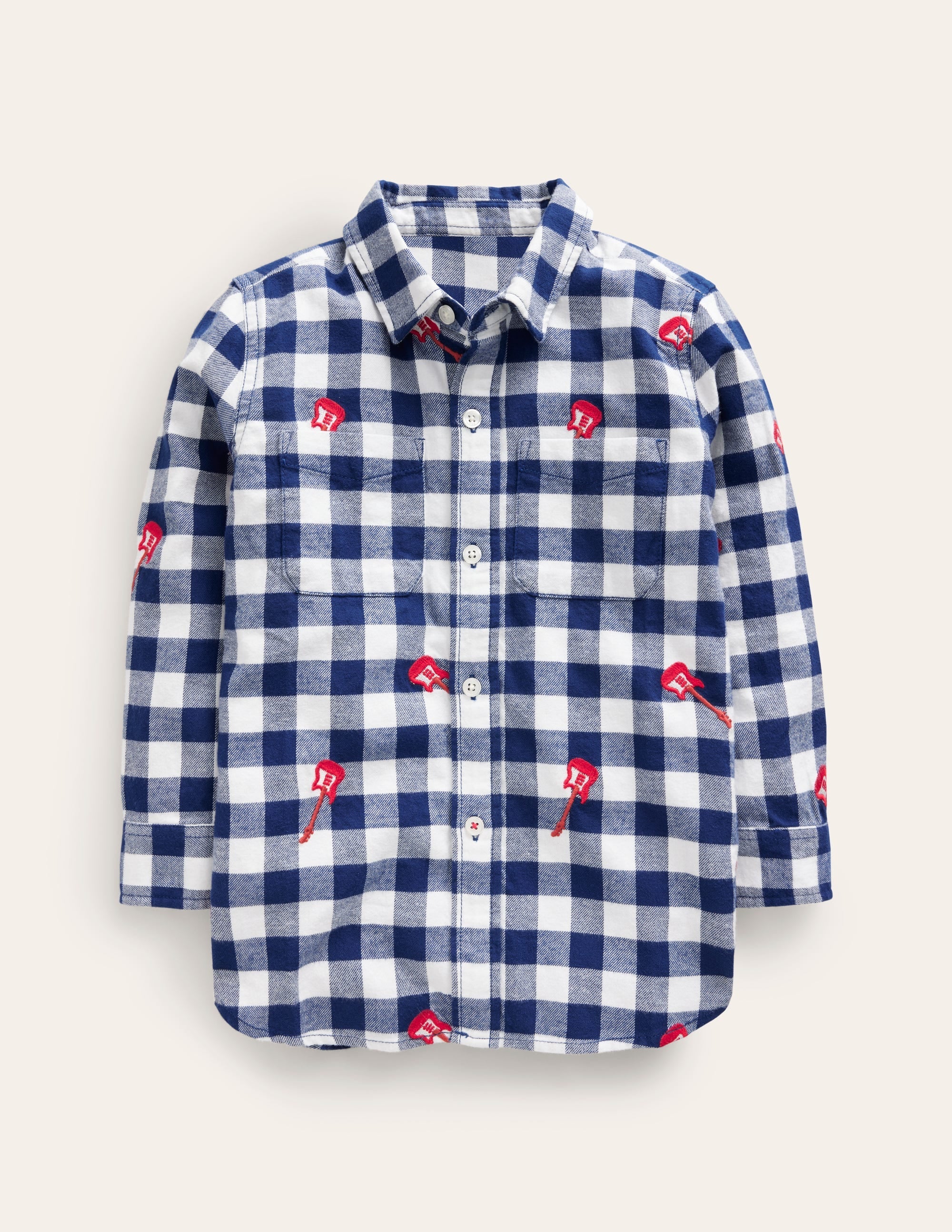 Embroidered Flannel Shirt-Gingham Guitar - Image 1
