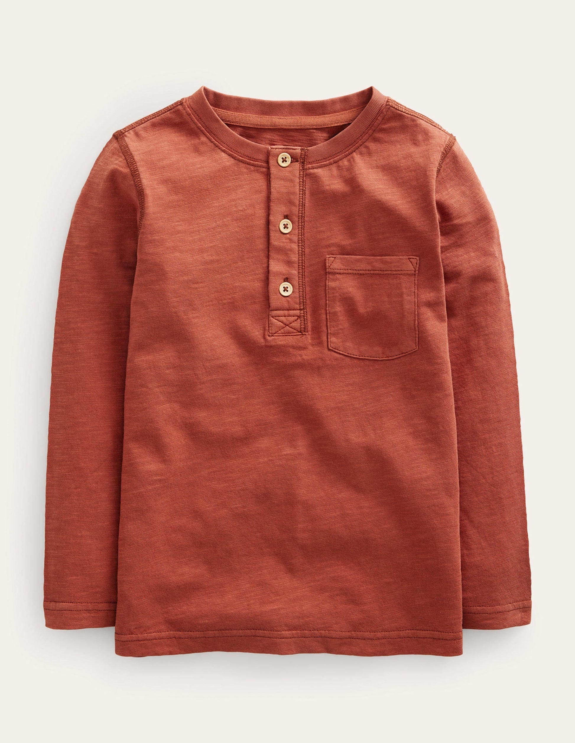 Long Sleeve Henley T-shirt-Red-1