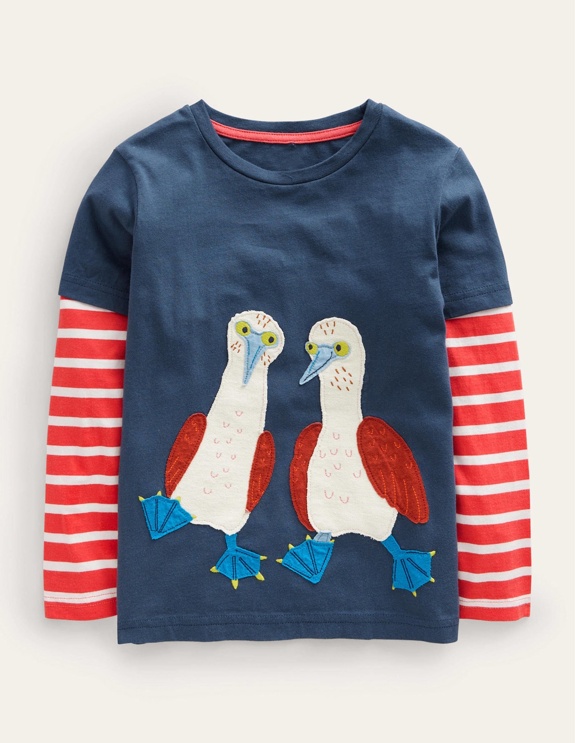 Funny Applique T-shirt-Robot Blue Birds-1