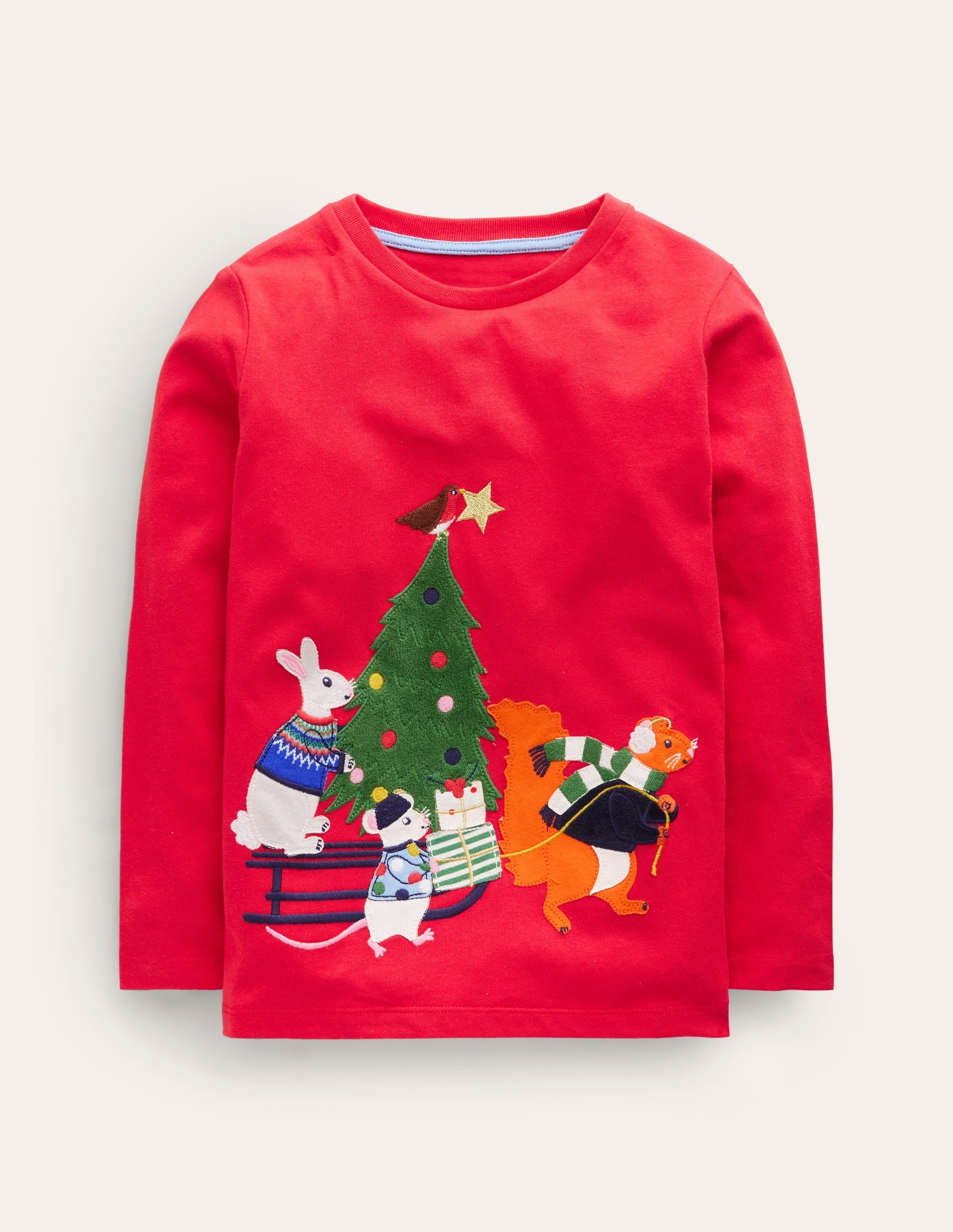Animal Appliqué T-shirt-Rockabilly Red Festive Friends - Image 1