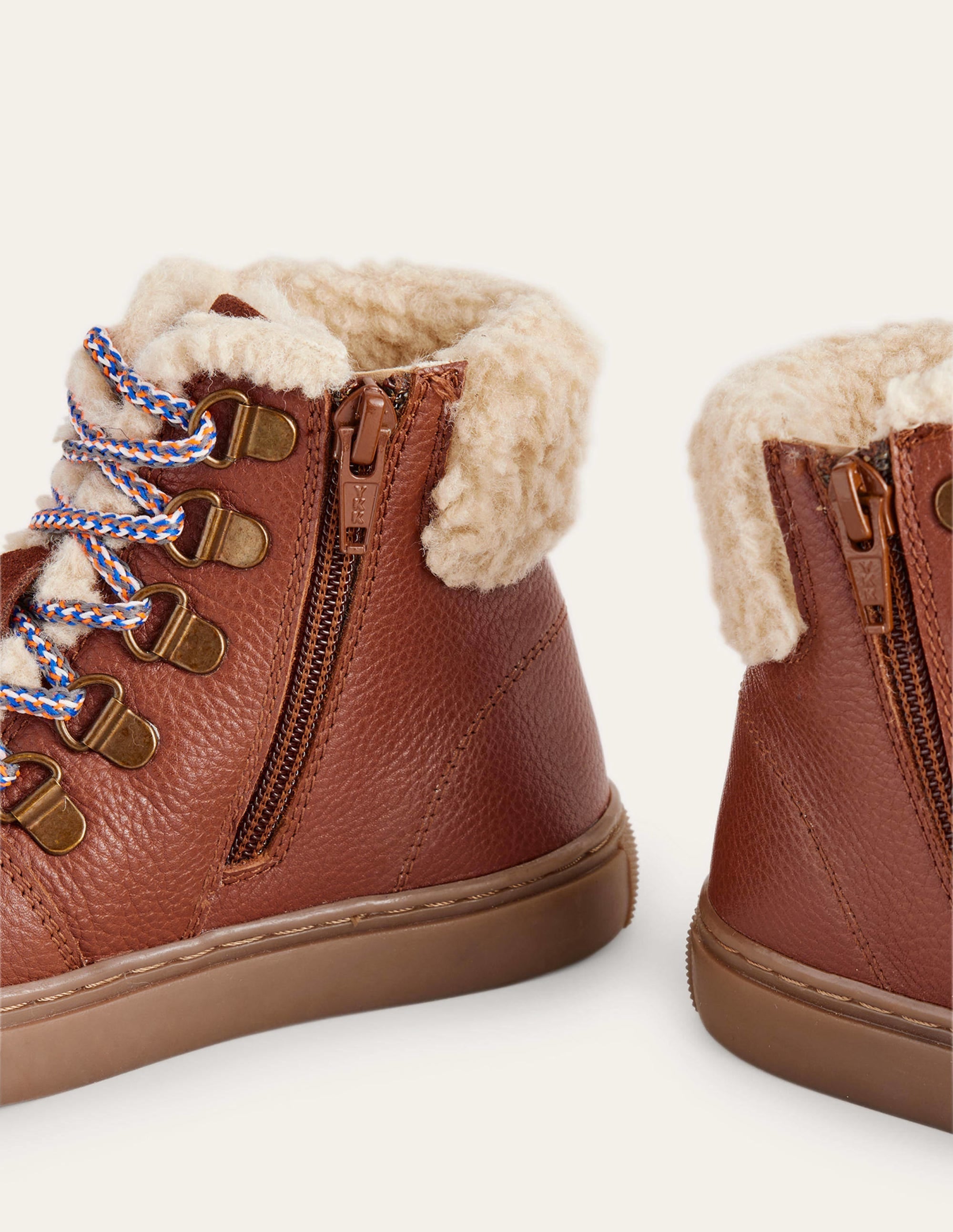 Cosy Leather Lace Up Boots-Tan - Image 3