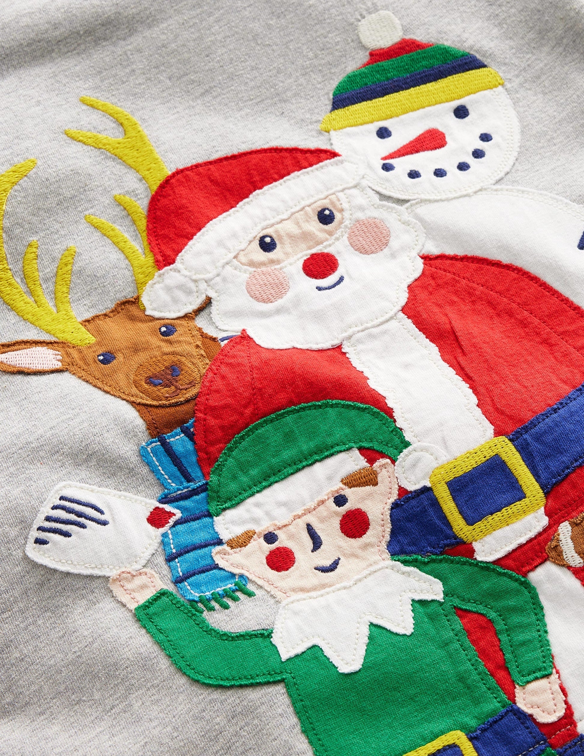 Festive-Appliqué T-shirt-Grey Marl Santas Friends-3