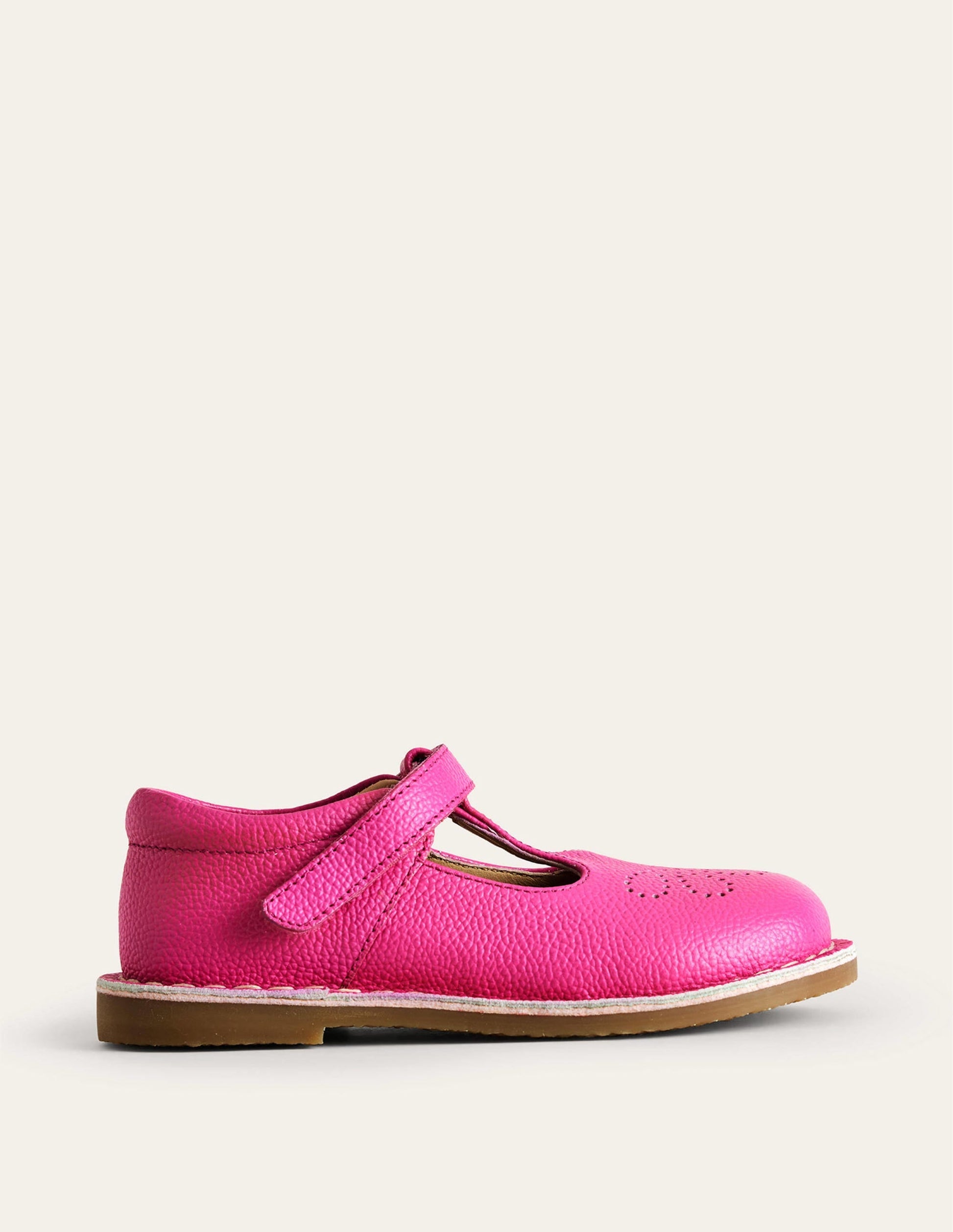 Leather T-bar Flats-Pink-1