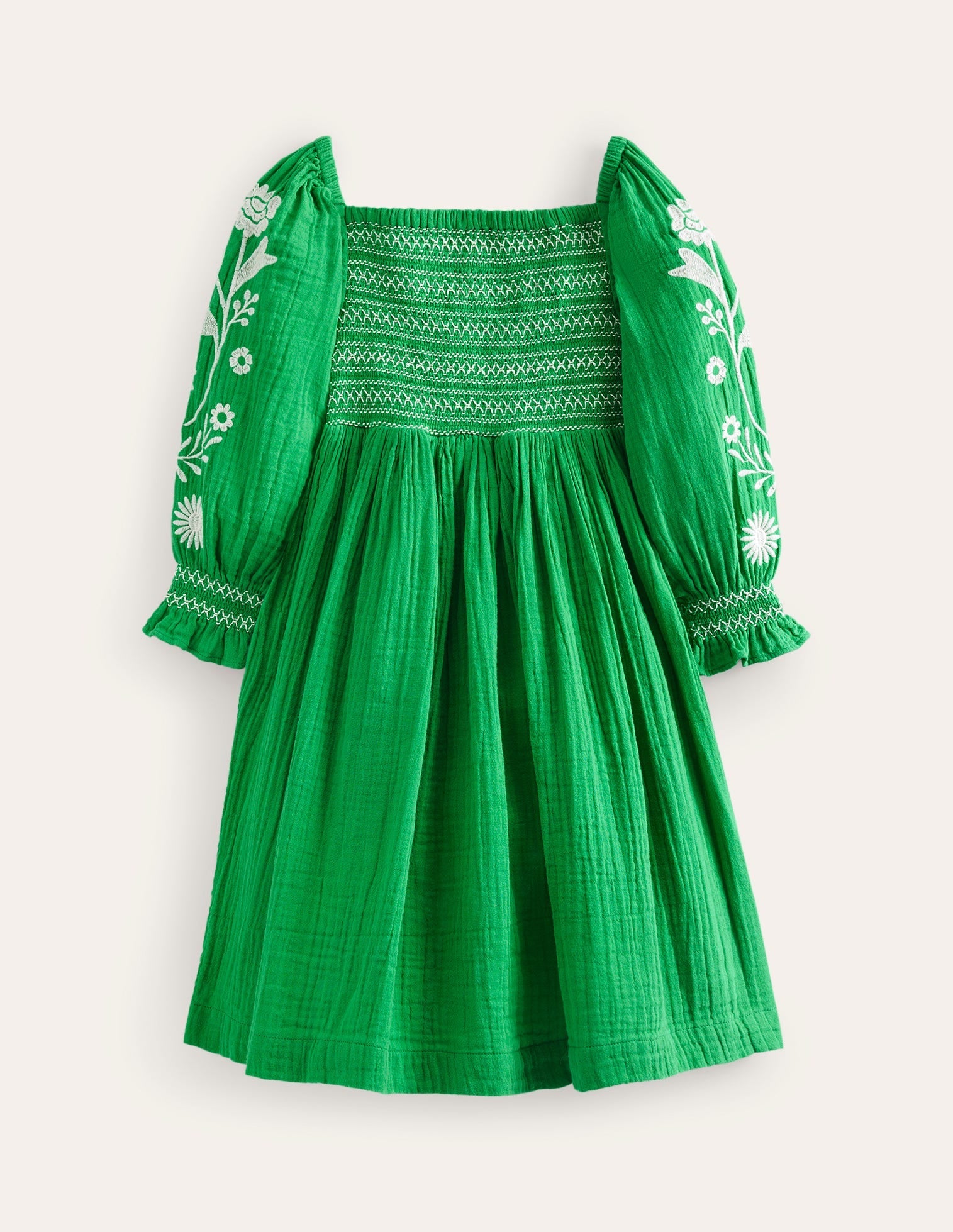 Smocked Bodice Woven Dress-School Green Daisies - Image 1