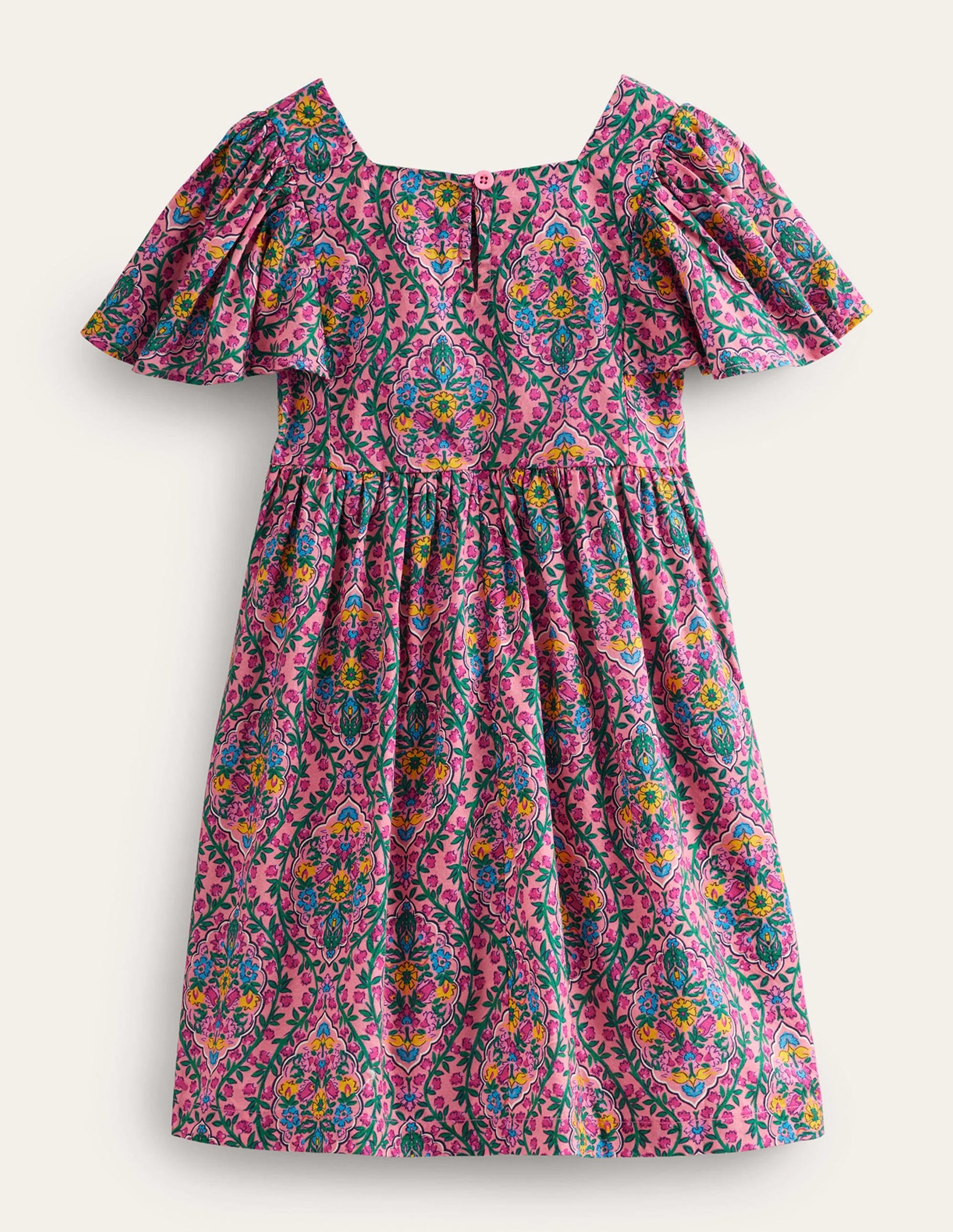 Flutter-Sleeve Printed Dress-Azalea Woodblock Vine-2