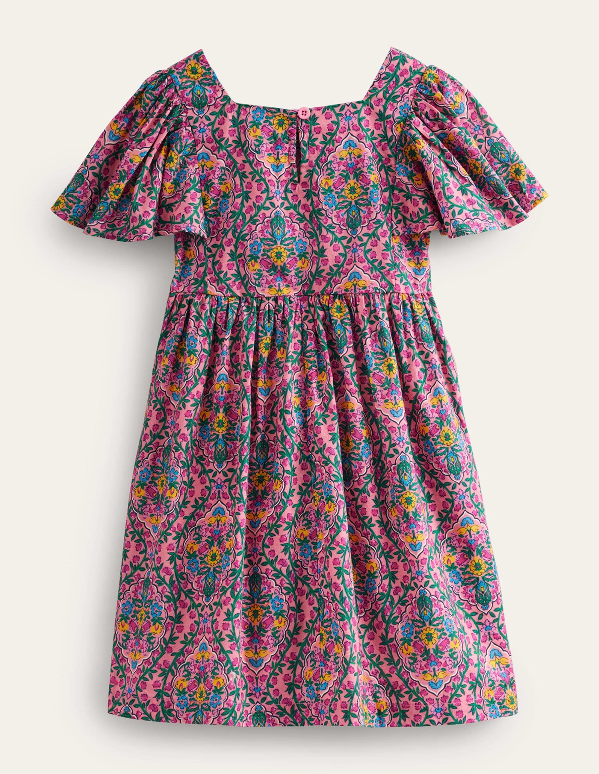 Flutter-Sleeve Printed Dress-Azalea Woodblock Vine - Image 2
