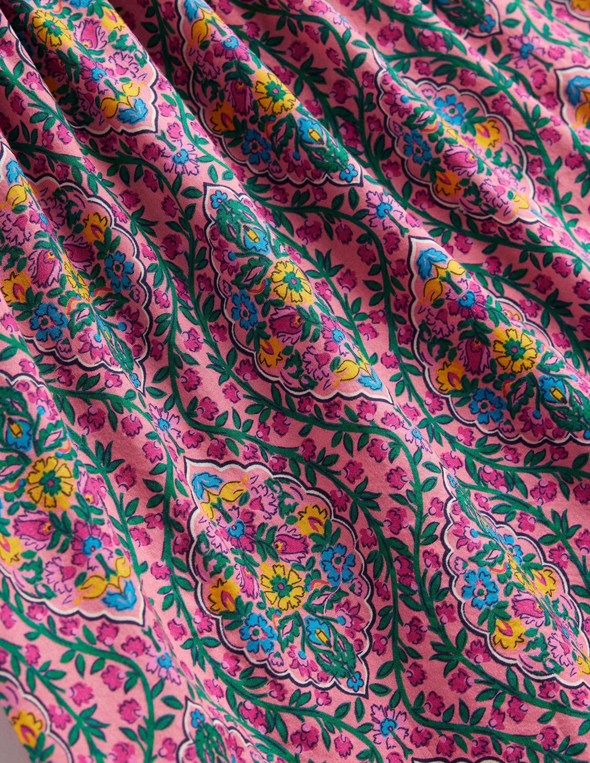 Flutter-Sleeve Printed Dress-Azalea Woodblock Vine-3