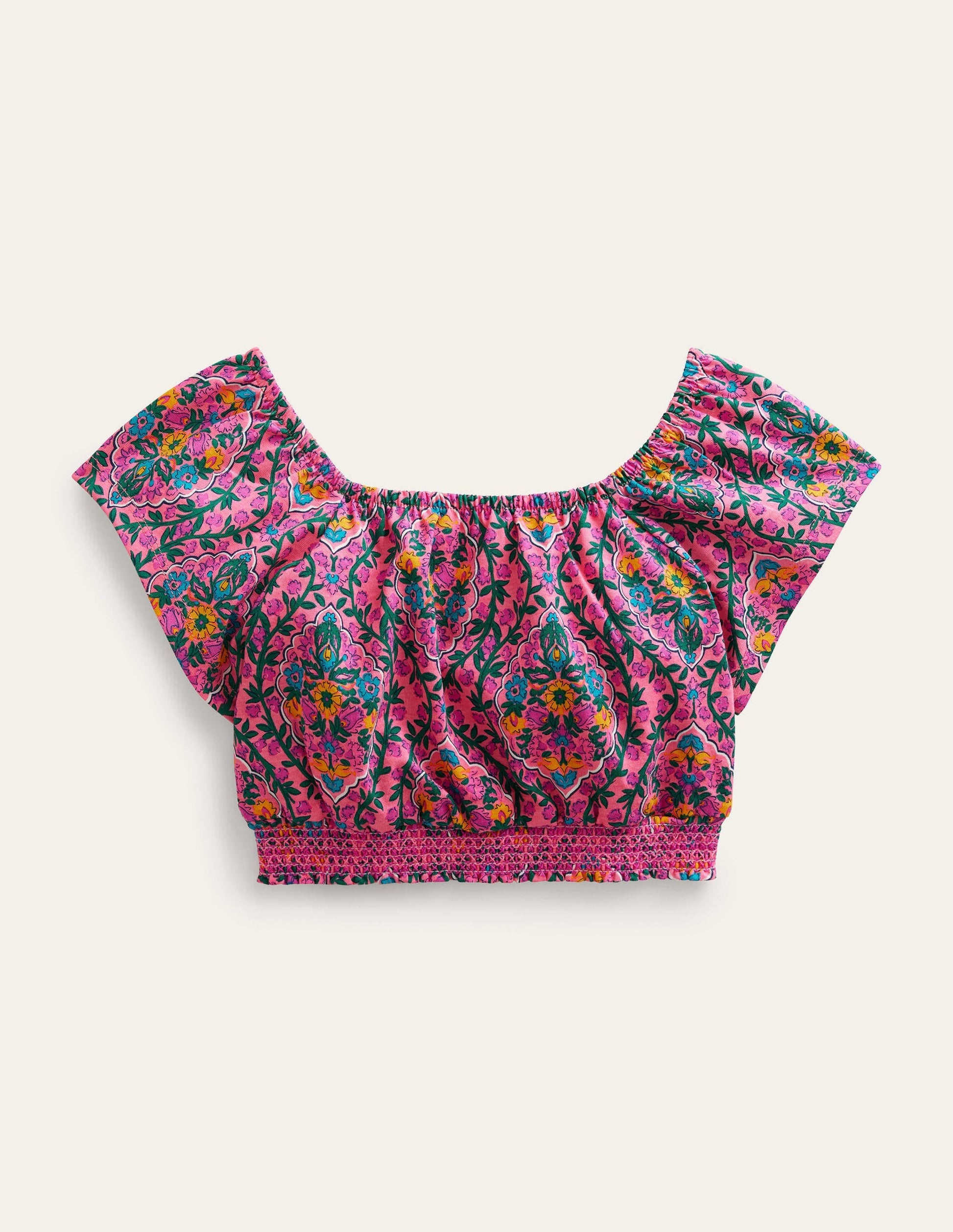 Square Neck Crop Top-Azalea Woodblock Vine-1