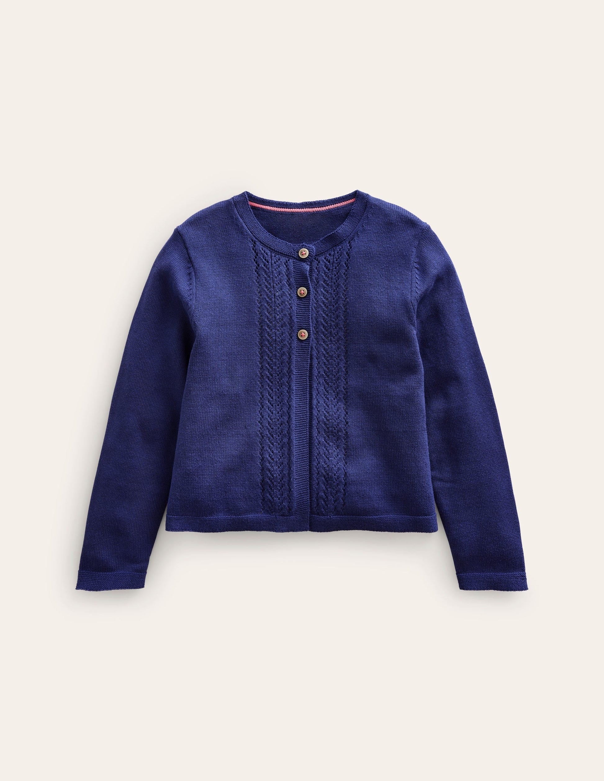Pointelle Cotton Cardigan-College Navy-1