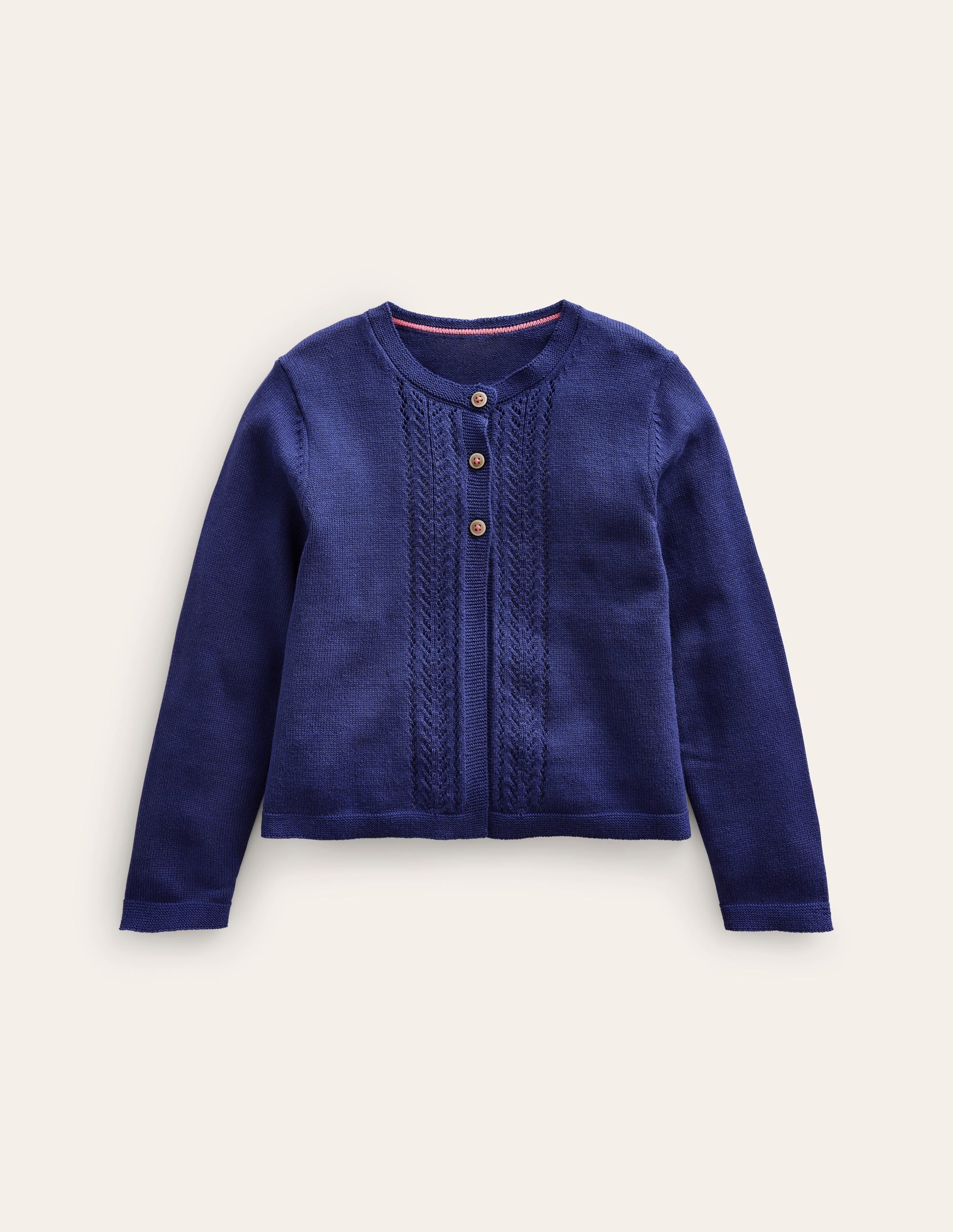 Pointelle Cotton Cardigan-College Navy - Image 1