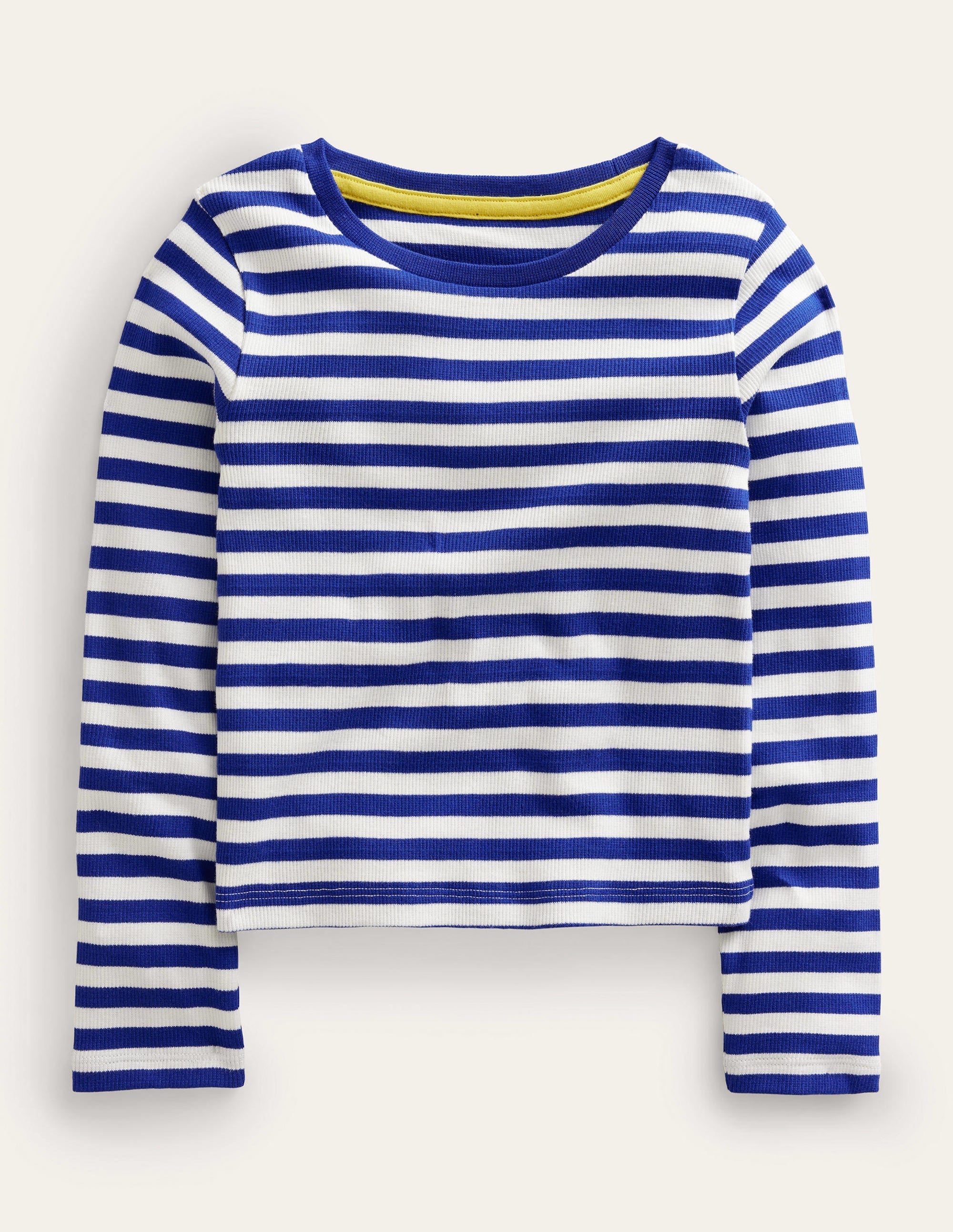 Cropped Long Sleeve T-shirt-Blue Wave/Ivory - Image 1