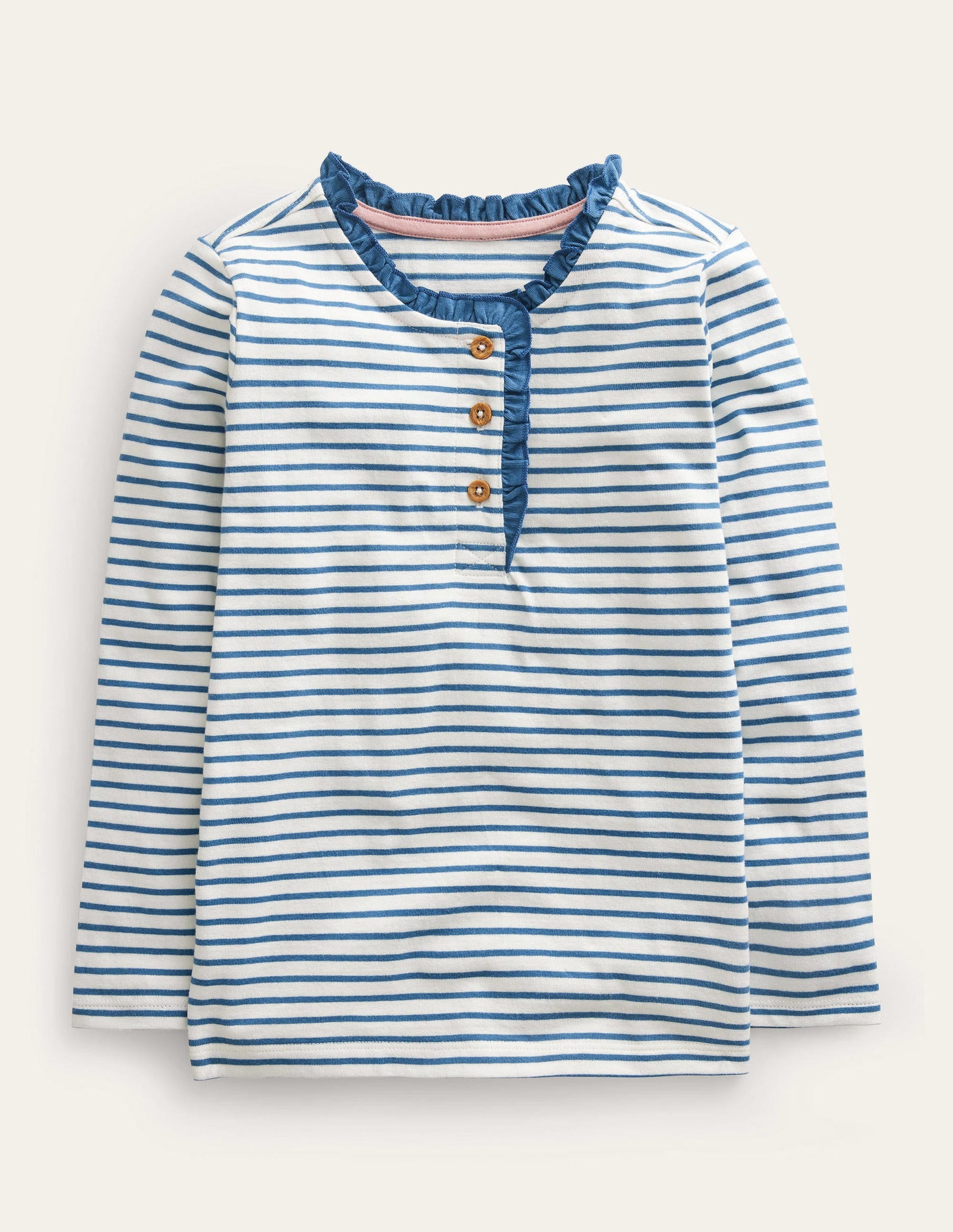 Henley Ruffle Breton Top-Ivory/Puddle Blue-1