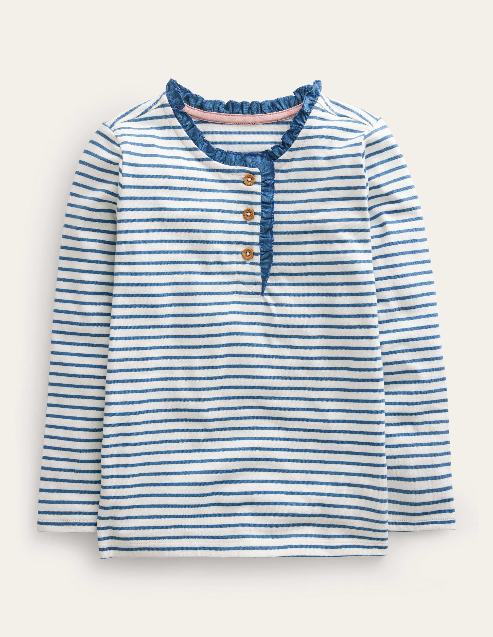 Henley Ruffle Breton Top-Ivory/Puddle Blue - Image 1