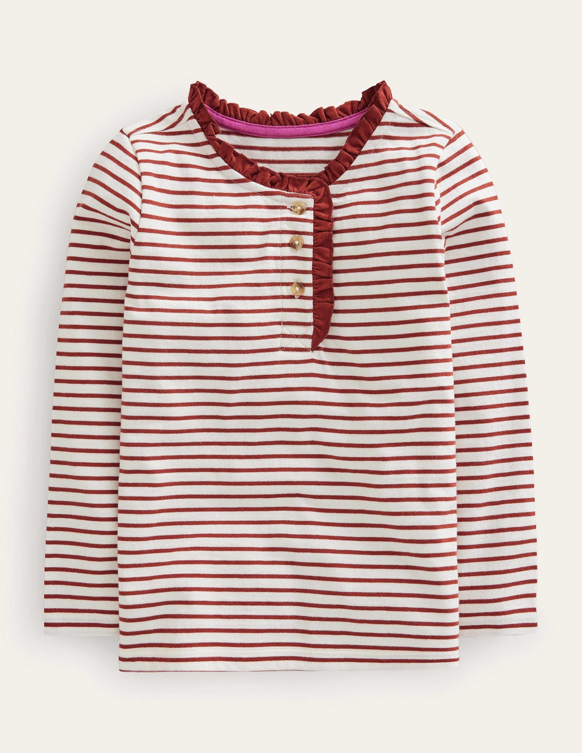 Henley Ruffle Breton Top-Ivory/Roasted Chestnut Brown-1