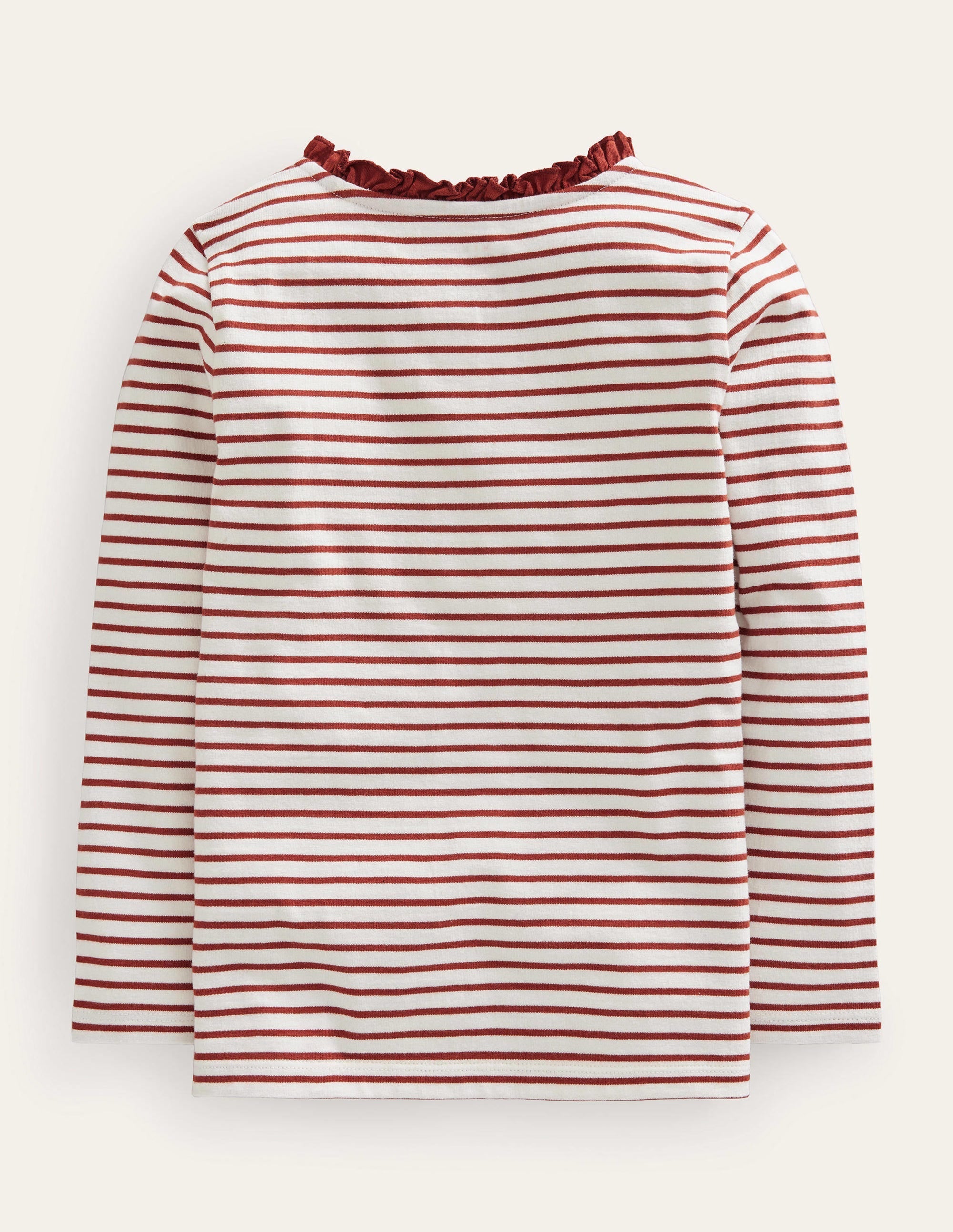 Henley Ruffle Breton Top-Ivory/Roasted Chestnut Brown - Image 2