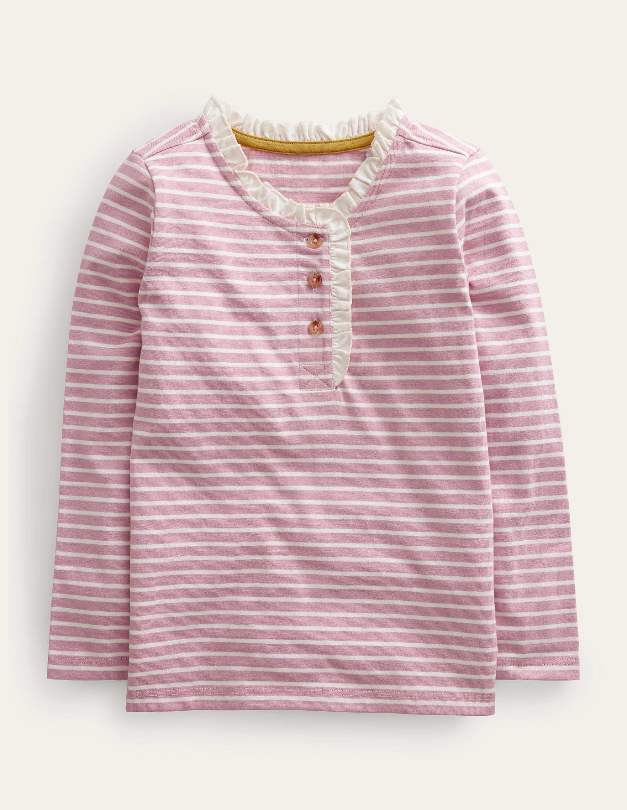 Henley Ruffle Breton Top-Ivory/Vintage Pink - Image 1