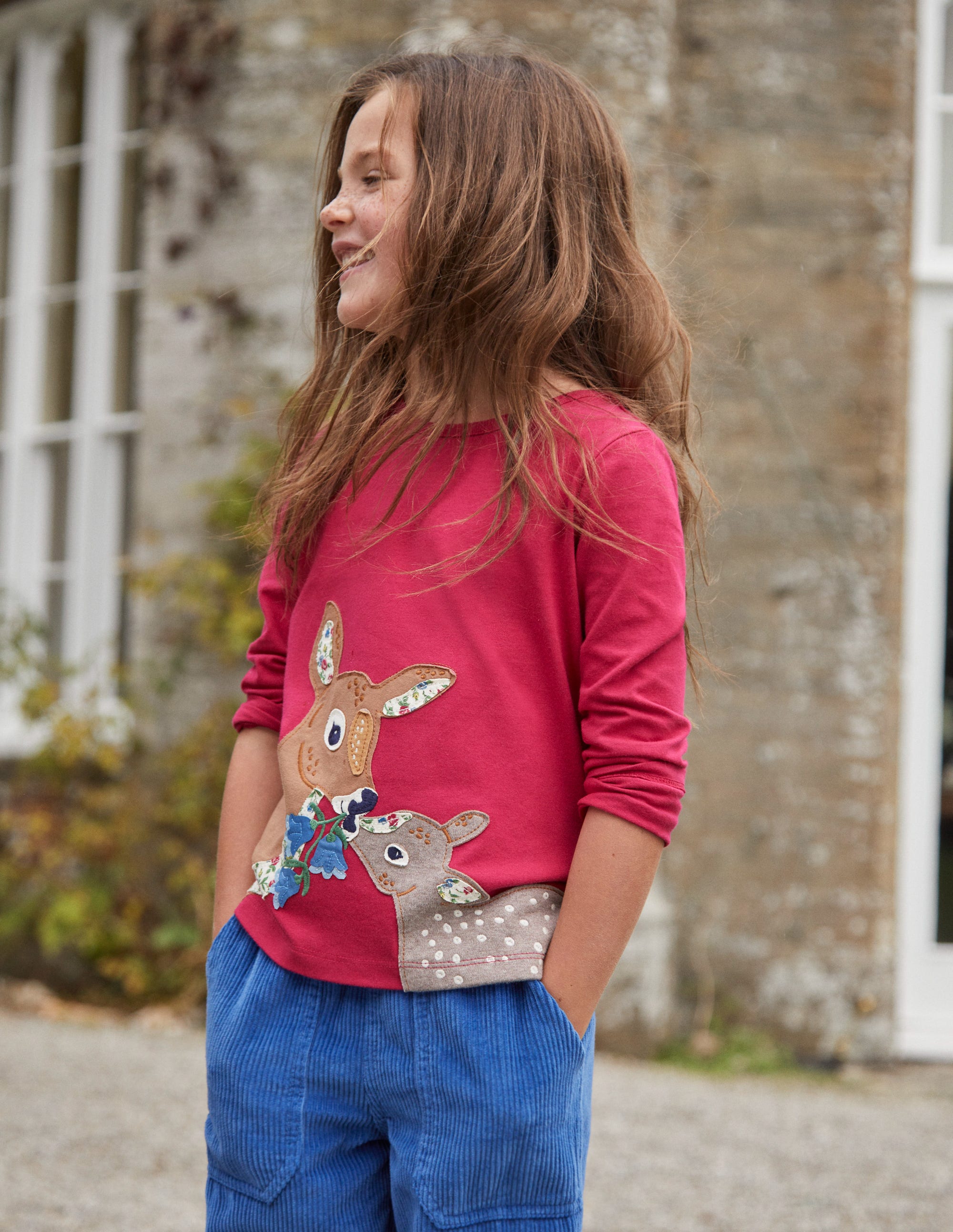 Puff Sleeve Appliqué T-shirt-Penelope Pink Deer - Image 4