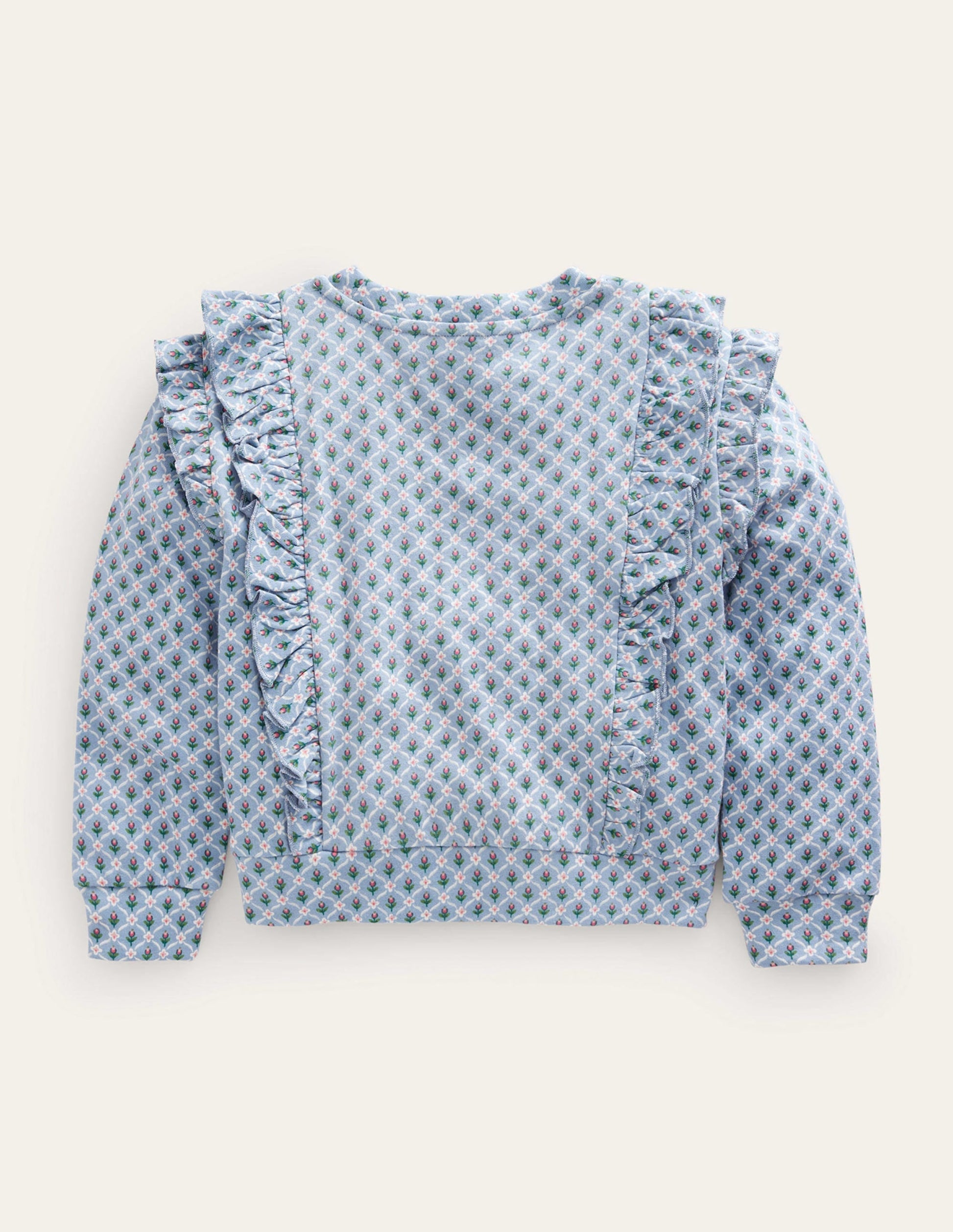 Frill Printed Sweatshirt-Pebble Blue Flower-2
