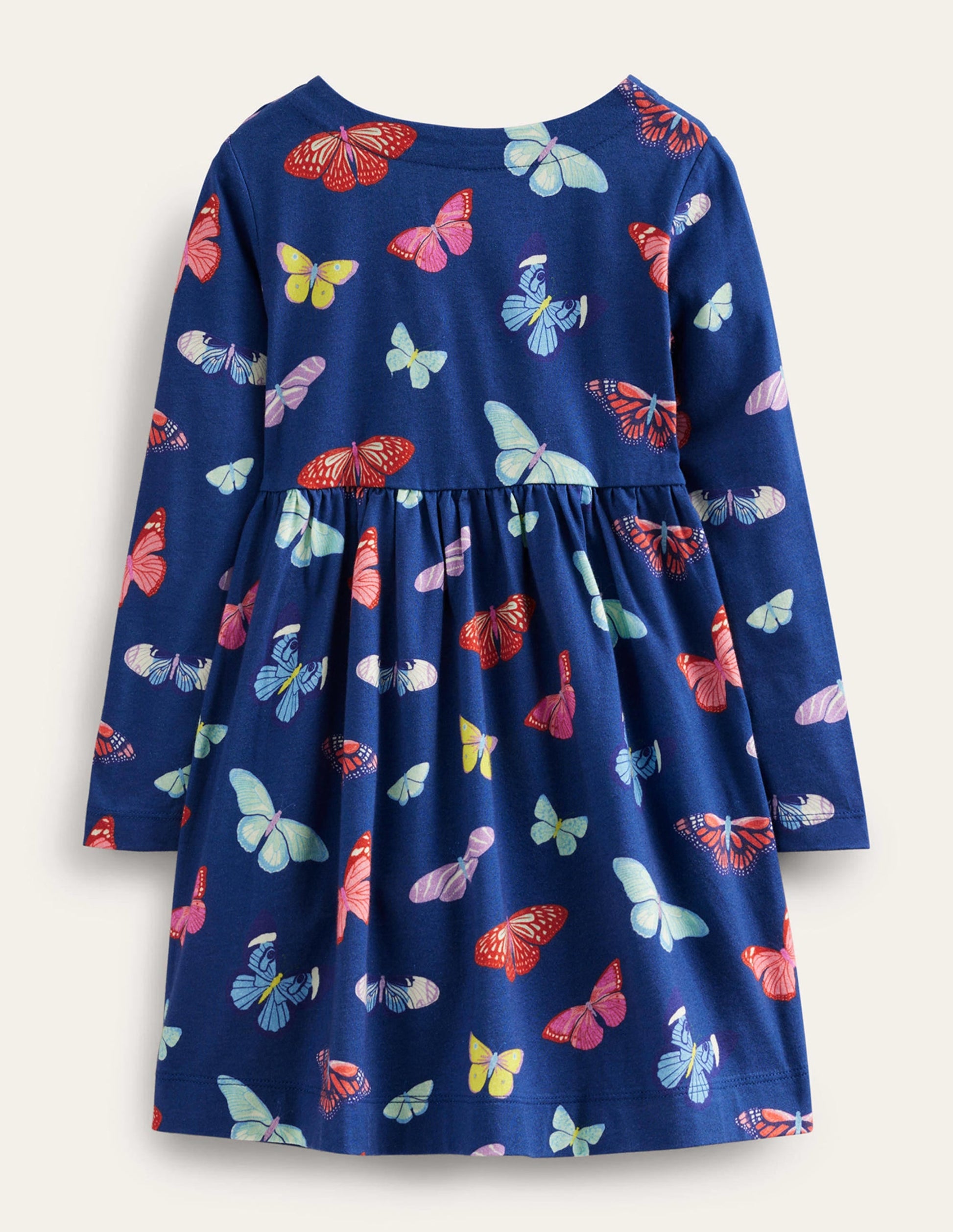 Long Sleeve Fun Jersey Dress-College Navy Butterflies-2