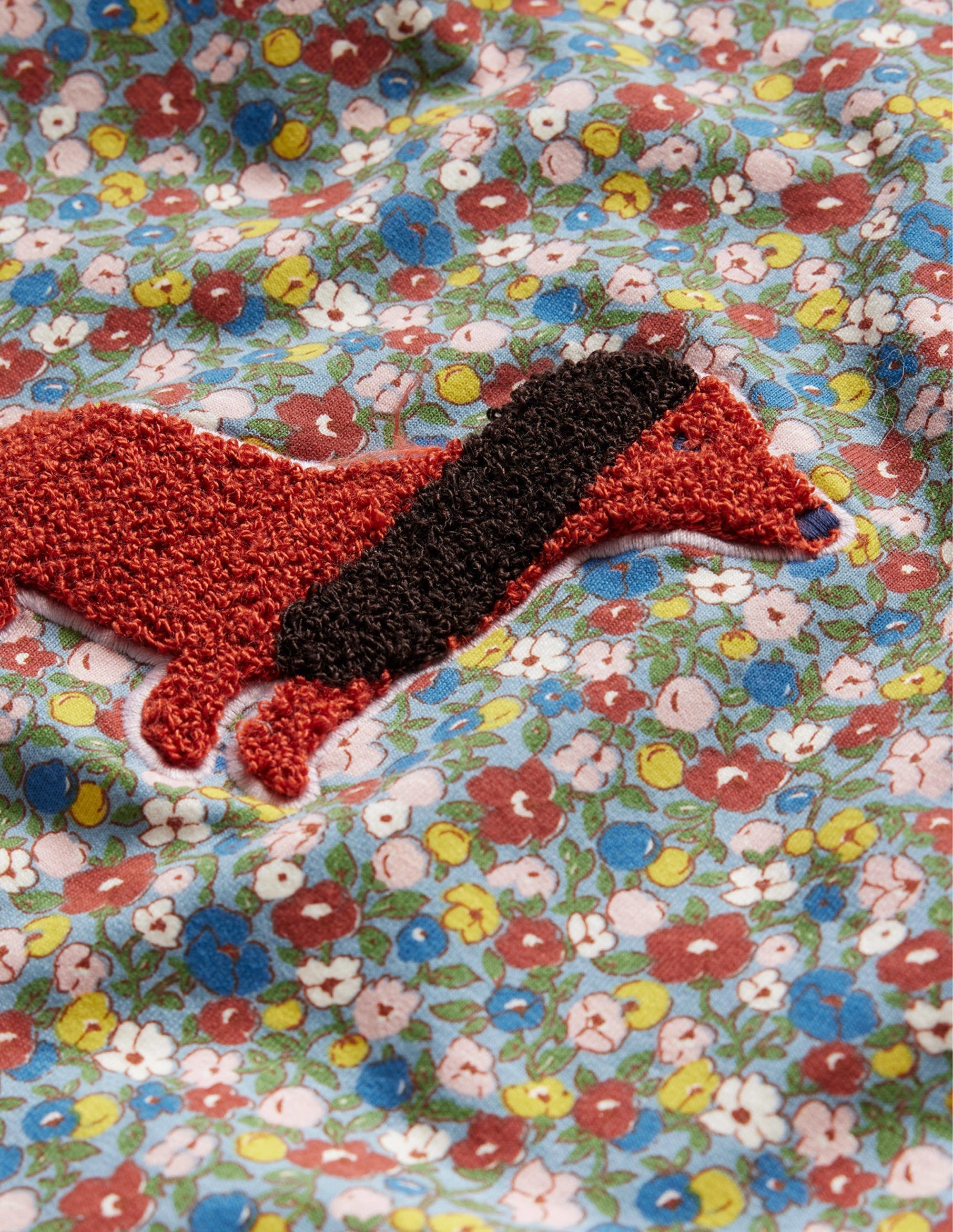 Appliqué Sweatshirt Dress-Pebble Blue Flower Dog - Image 3