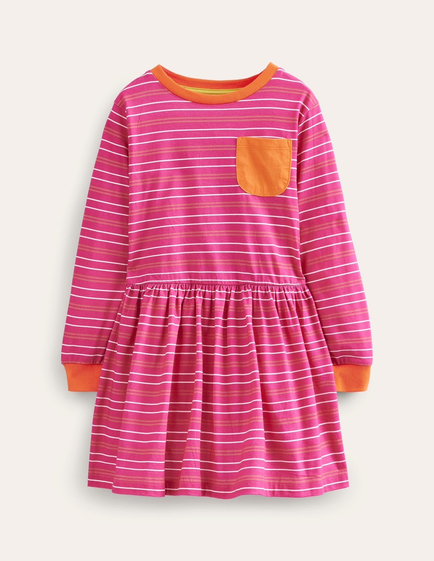 Slub Stripe Jersey Dress-Bright Pink-1