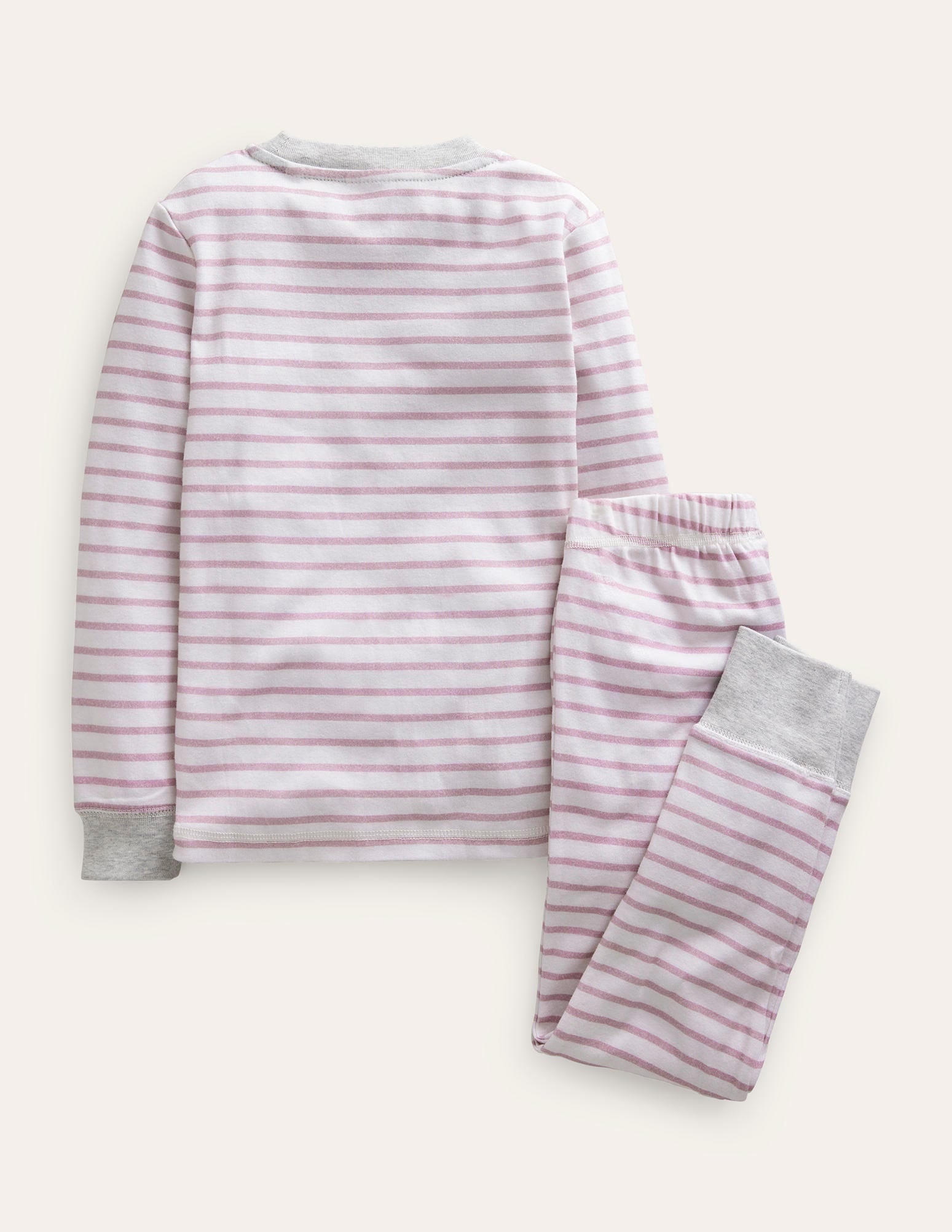 Snug Striped Long John Pyjamas-Pink/Ivory-2