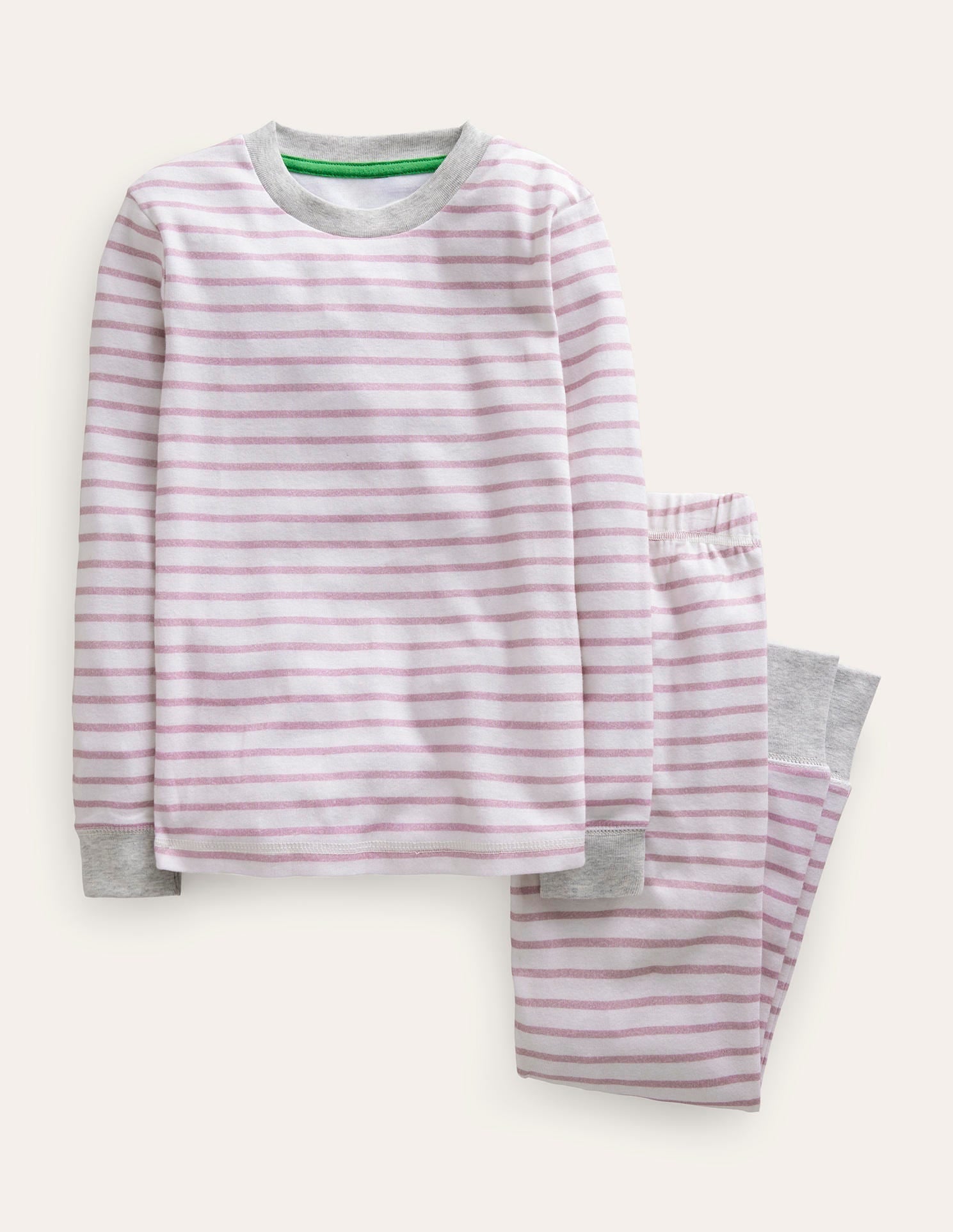 Snug Striped Long John Pyjamas-Pink/Ivory - Image 1