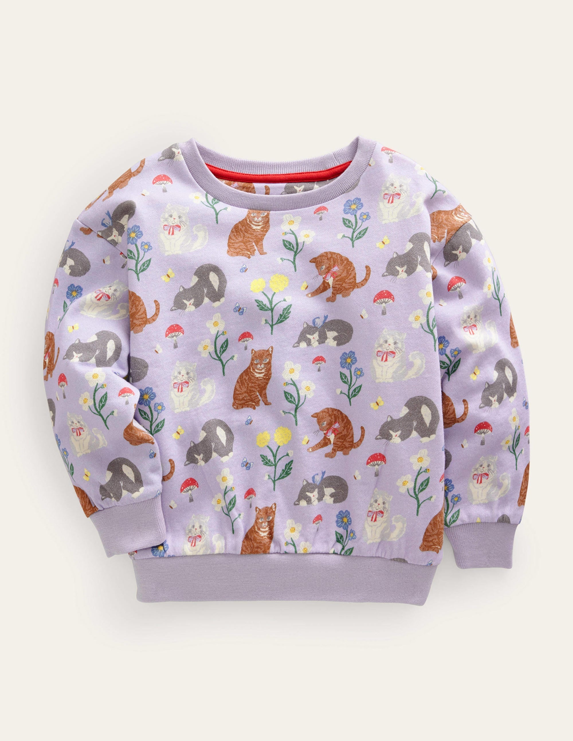 Relaxed Printed Sweatshirt-Light Purple Cats - Image 1