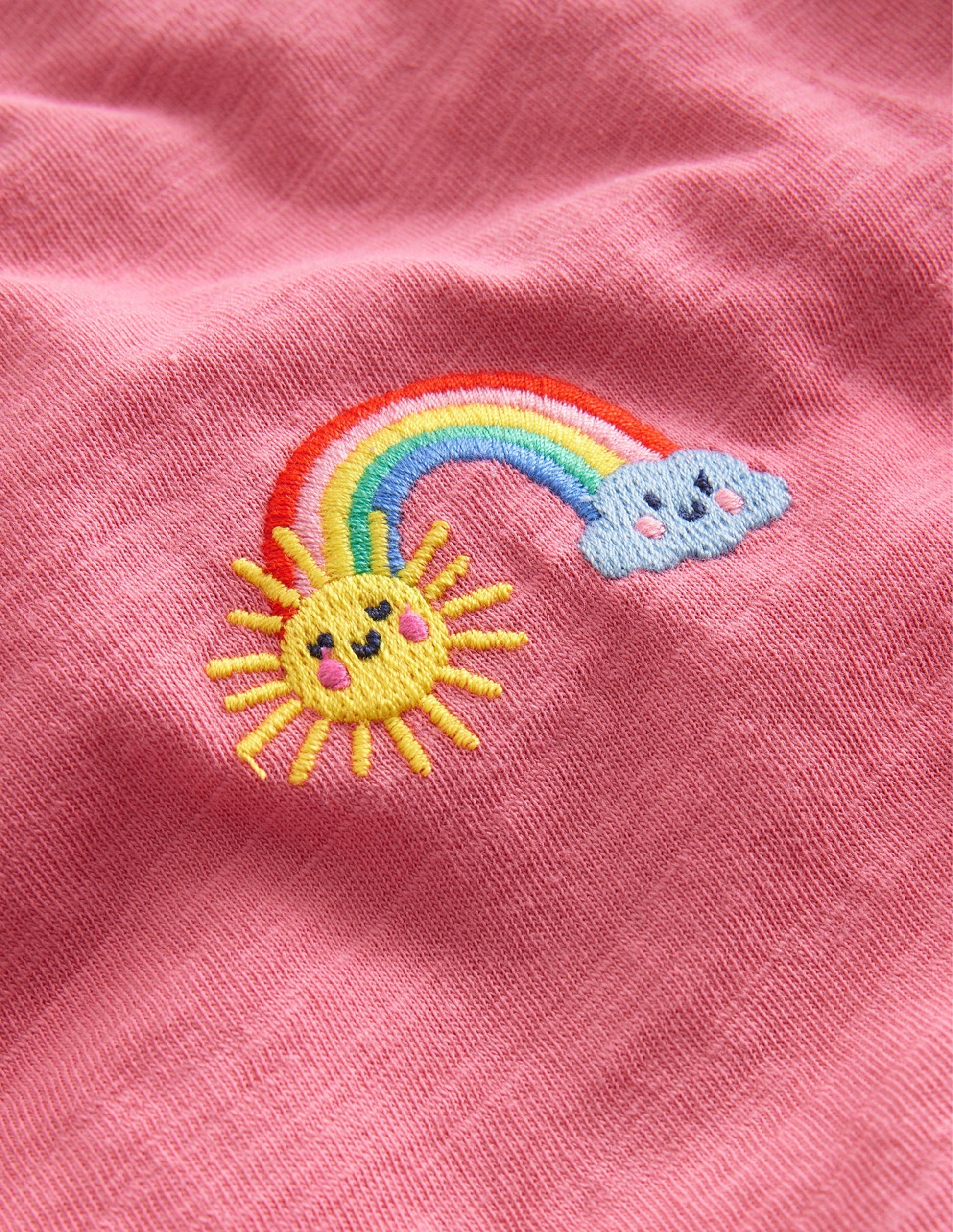 Embroidered Motif T-shirt-Pink Unicorn-3
