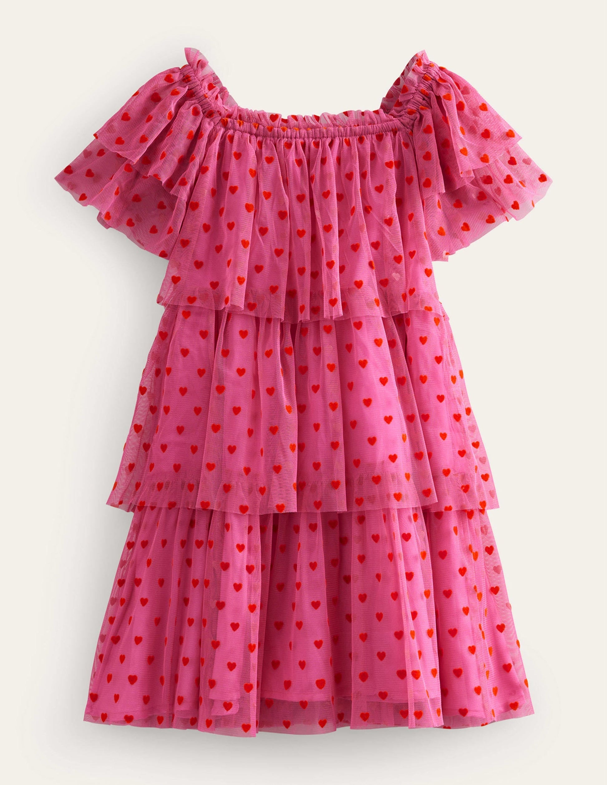 Tiered Tulle Dress-Strawberry Pink Hearts-2