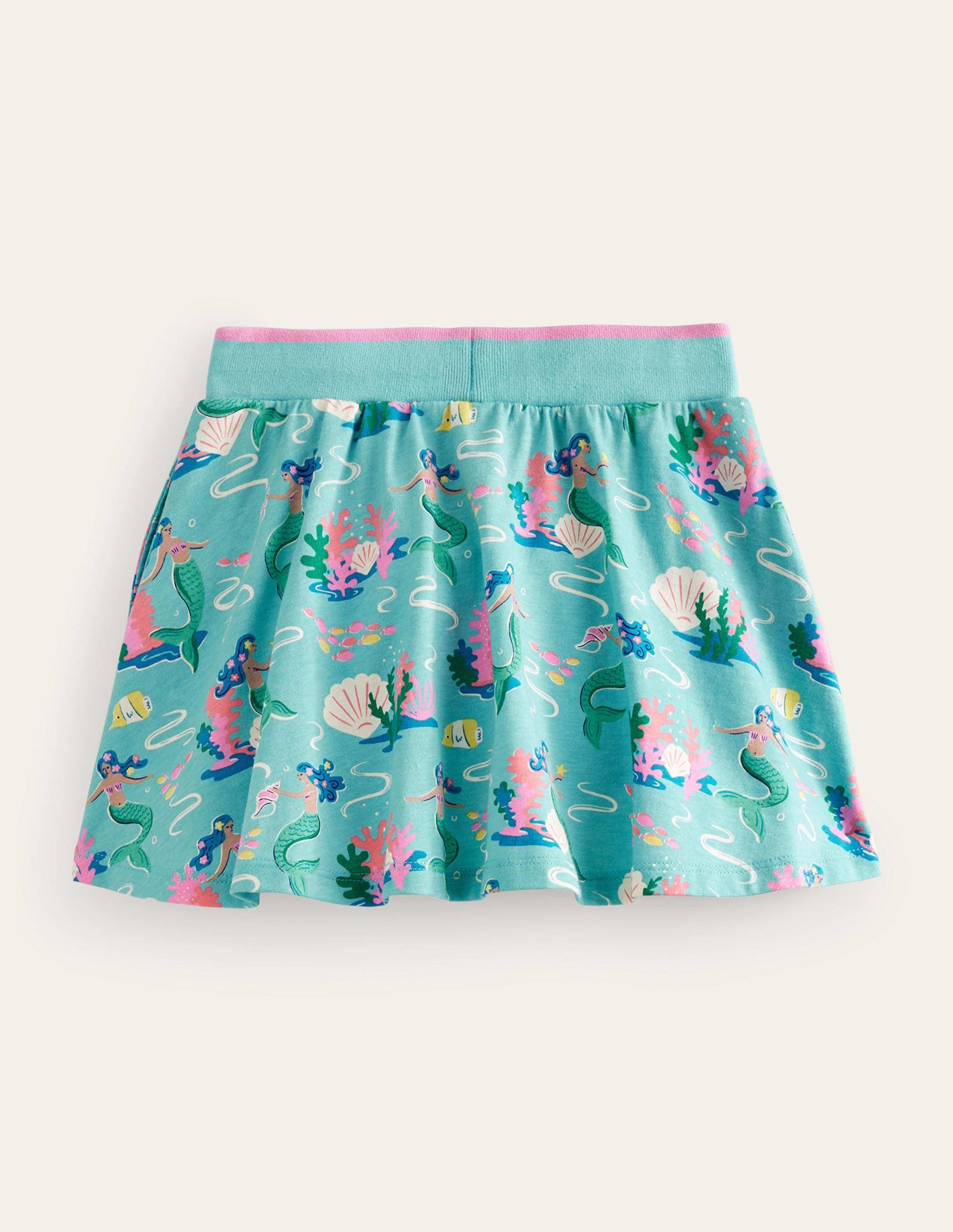 Printed Jersey Skort-Aqua Sea Blue Mermaids-2