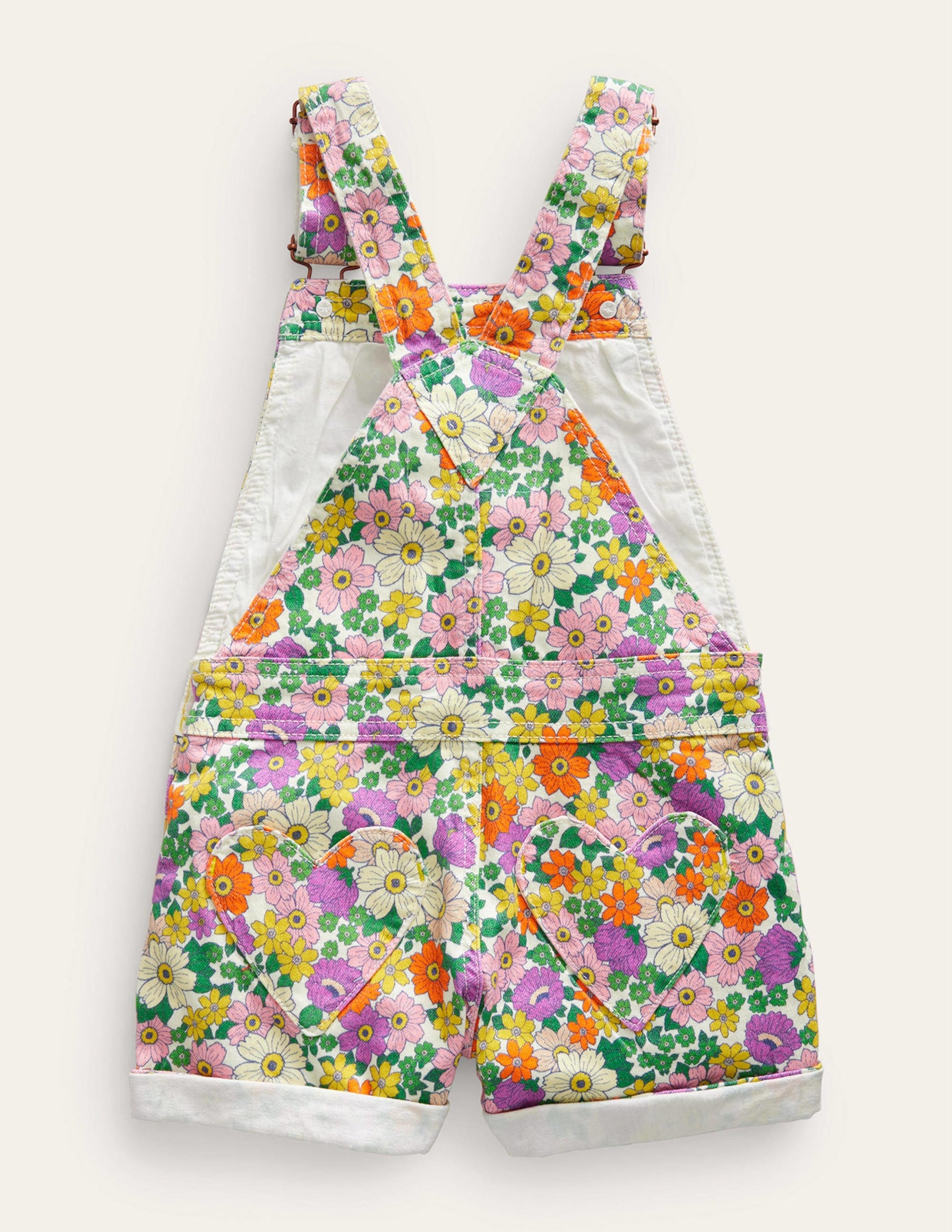 Heart Pocket Short Dungarees-Ivory & Purple Caravan Floral-2