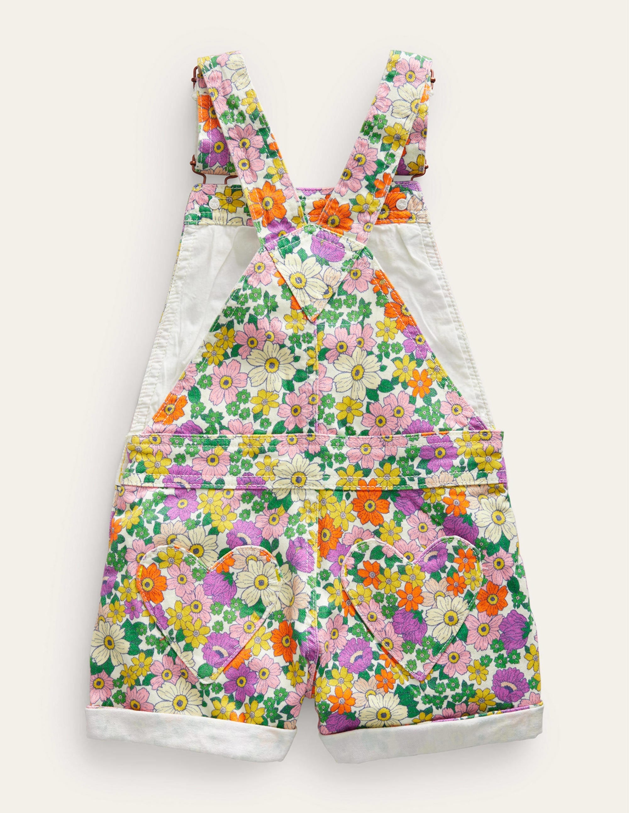 Heart Pocket Short Dungarees-Ivory & Purple Caravan Floral - Image 2