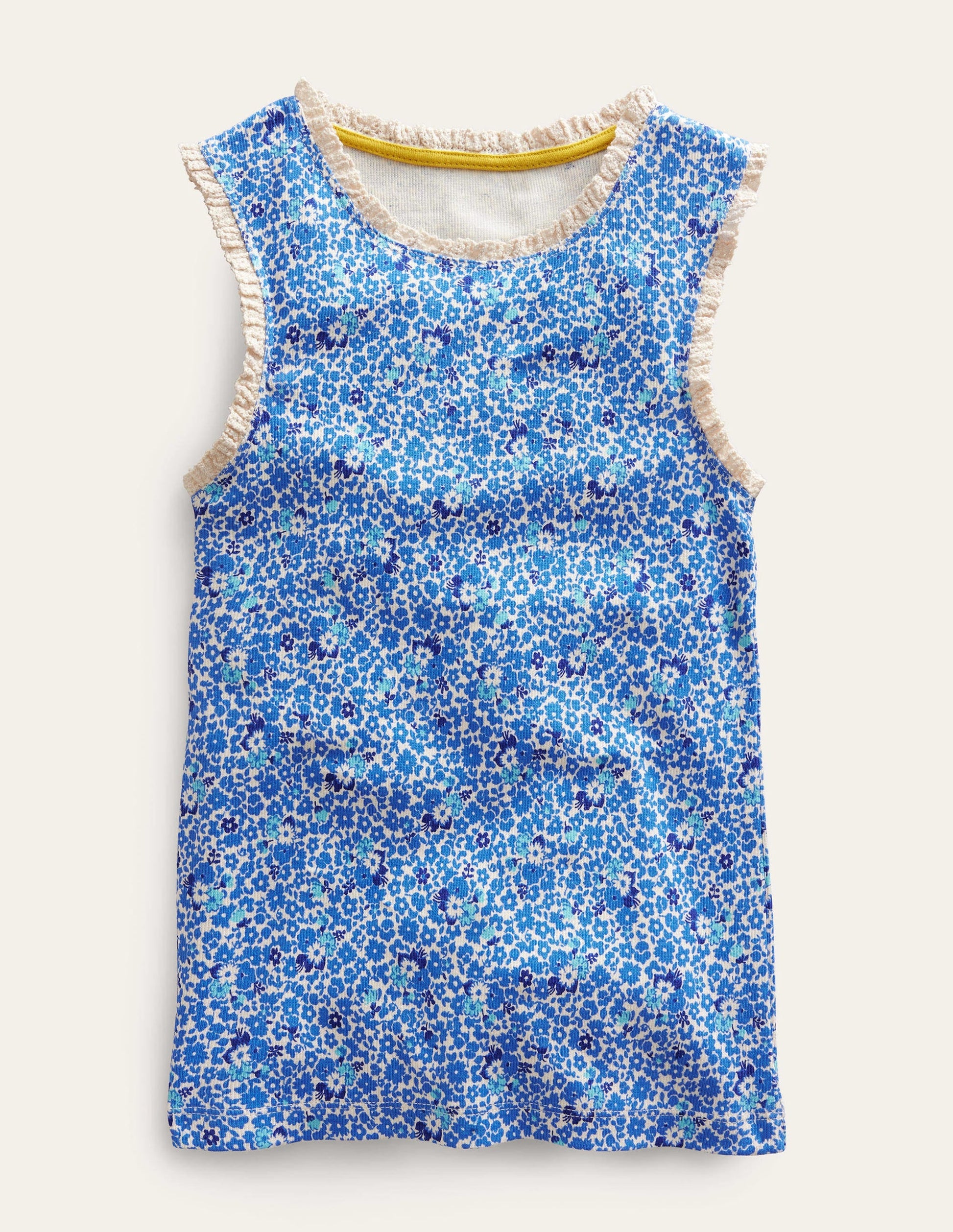 Ribbed Lace Trim Vest-Cabana Blue Floral-1