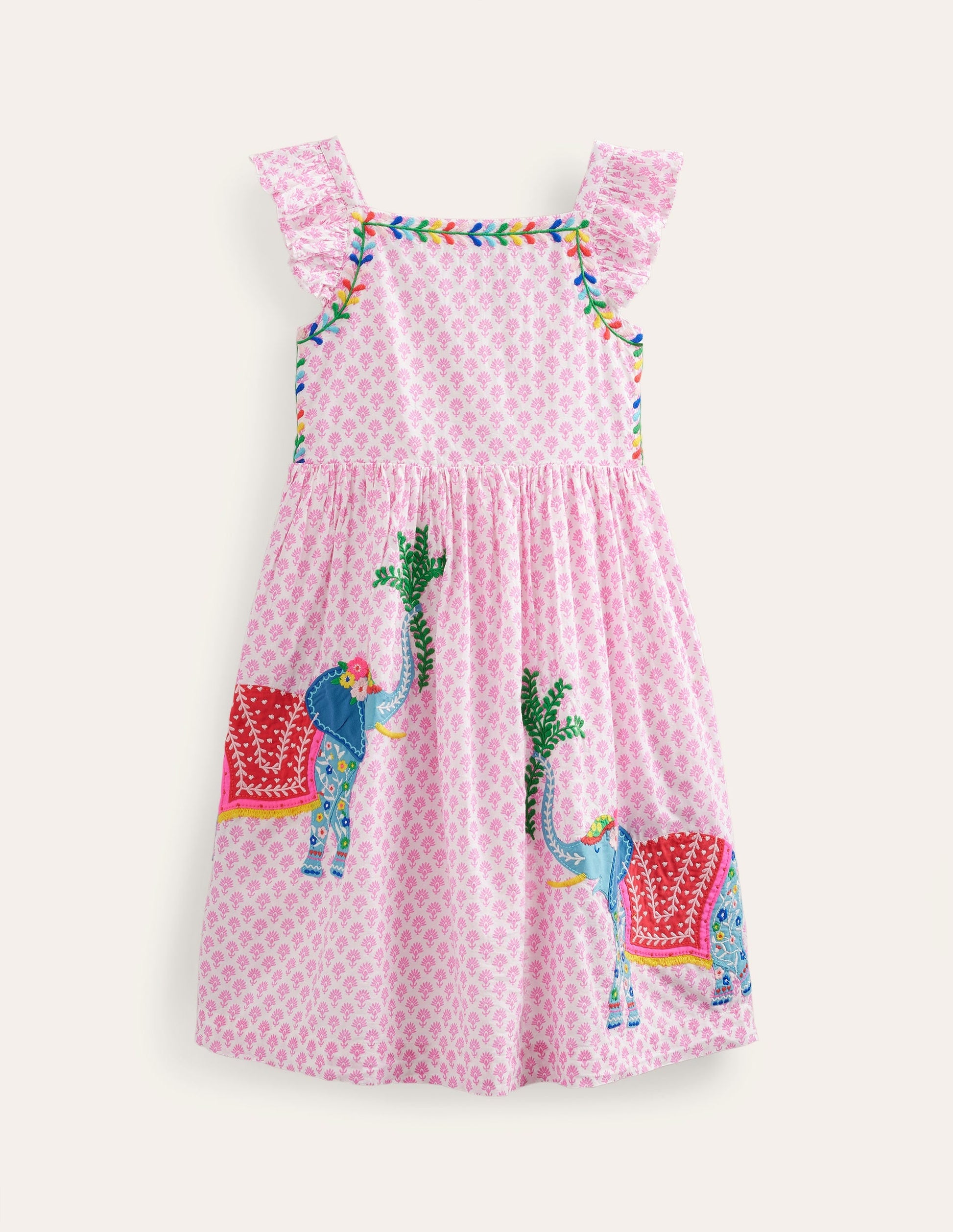 Appliqué Woven Dress-Plum Blossom Woodblock-1