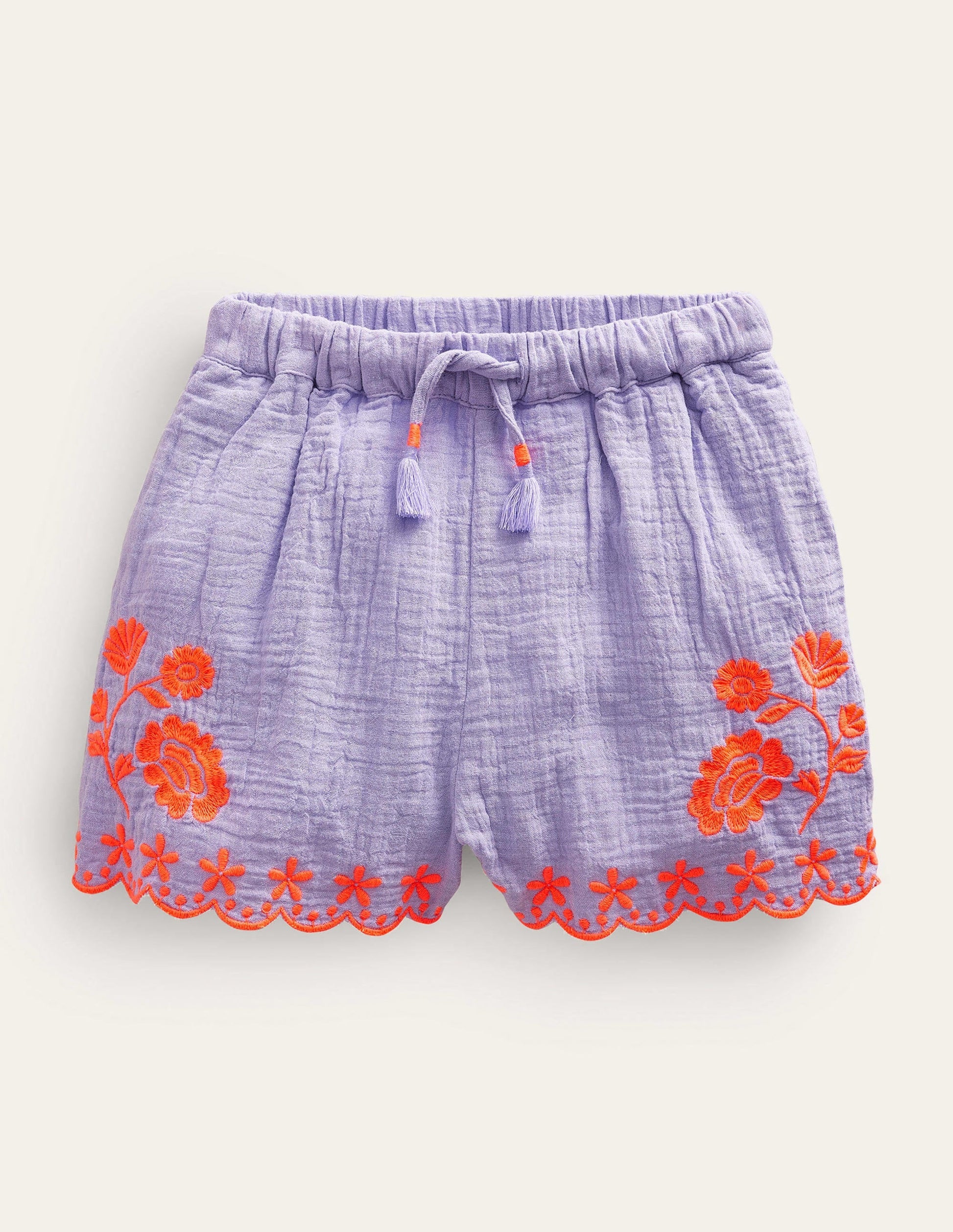 Embroidered Hem Shorts-Pretty Lavender-1