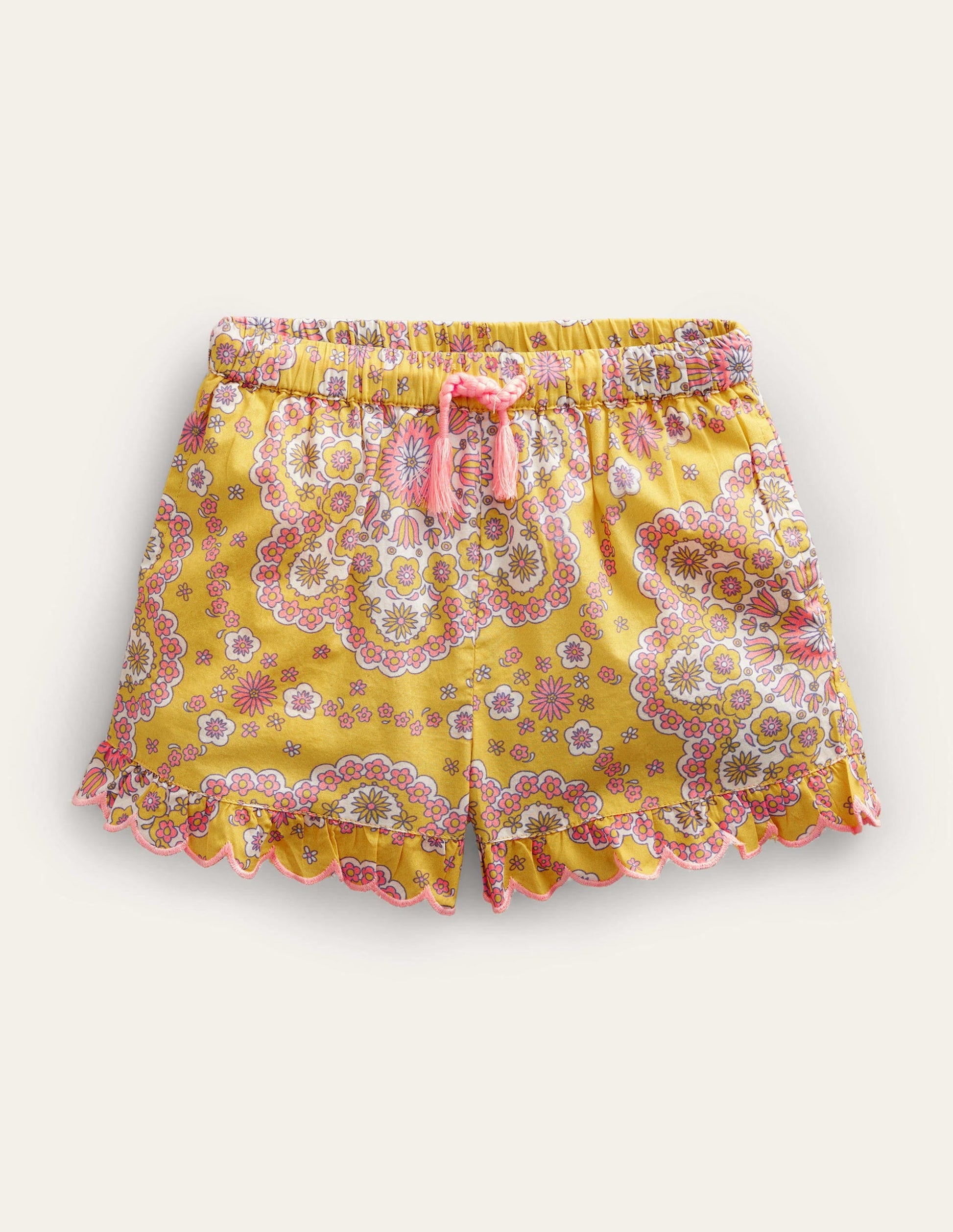 Scalloped-Hem Shorts-Sweetcorn Dizzy Daisy-1