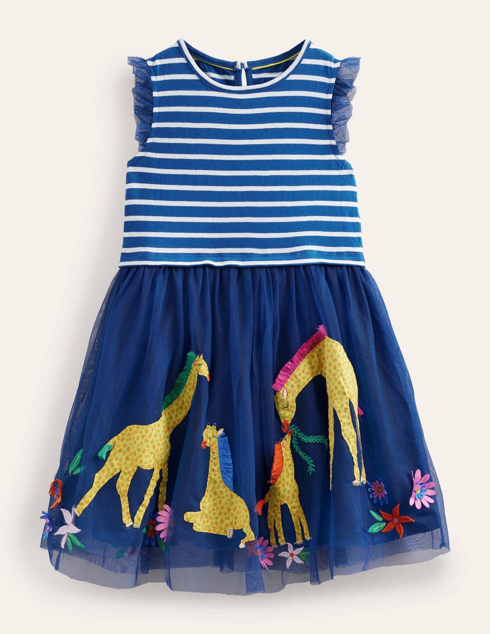 Tulle Mix Appliqué Dress-Sapphire & Vanilla Stripe - Image 1