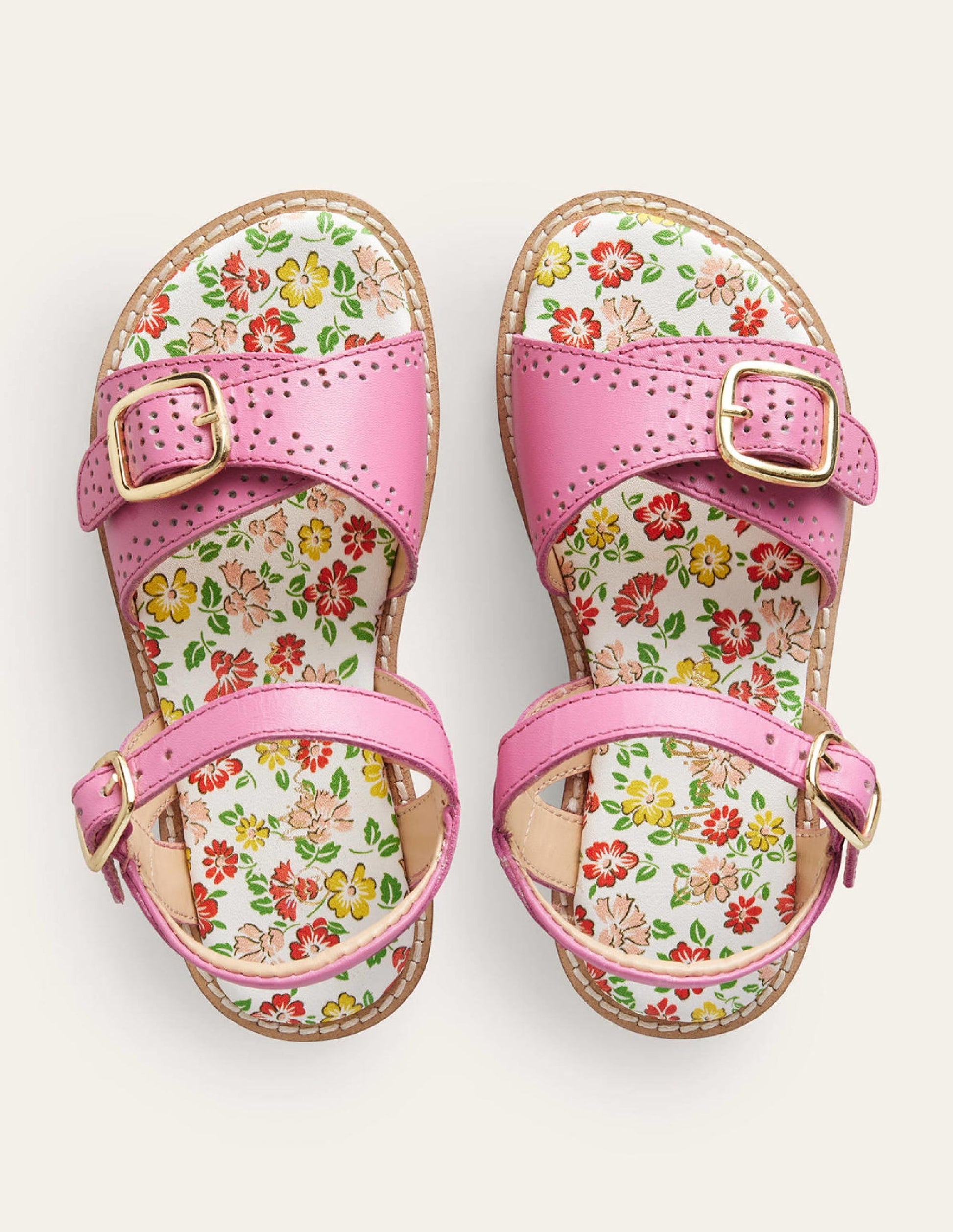 Leather Buckle Sandals-Pink-4