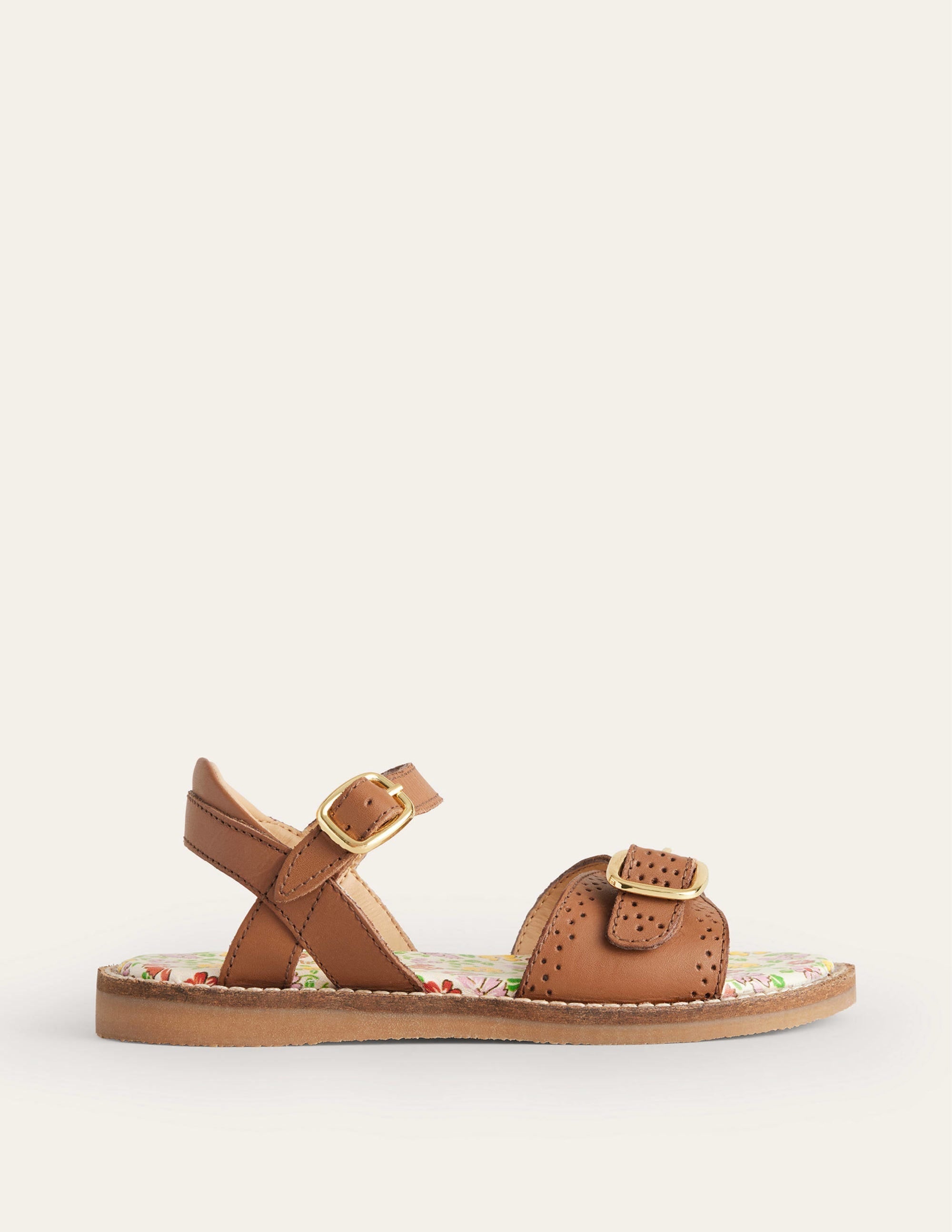 Leather Buckle Sandals-Tan - Image 1
