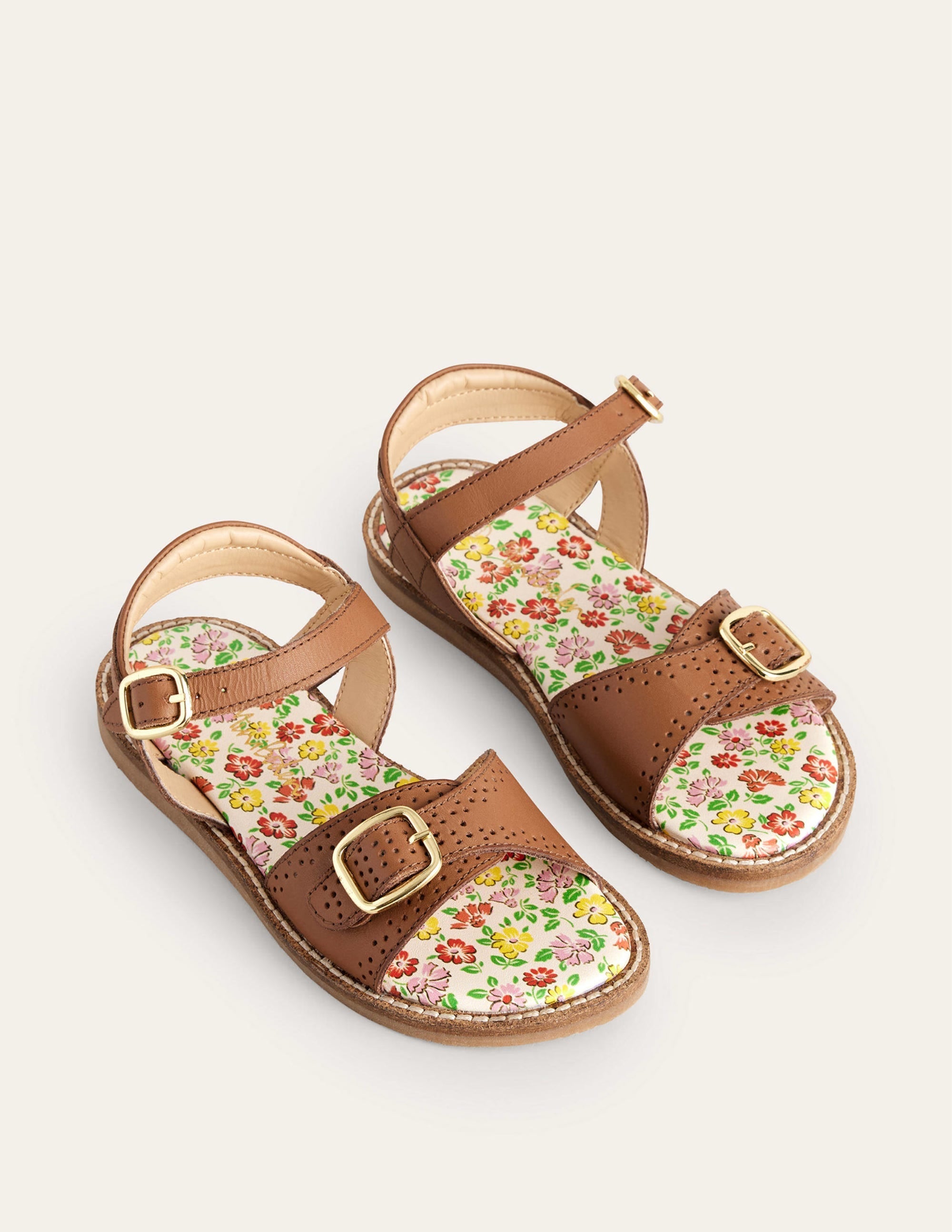 Leather Buckle Sandals-Tan - Image 2