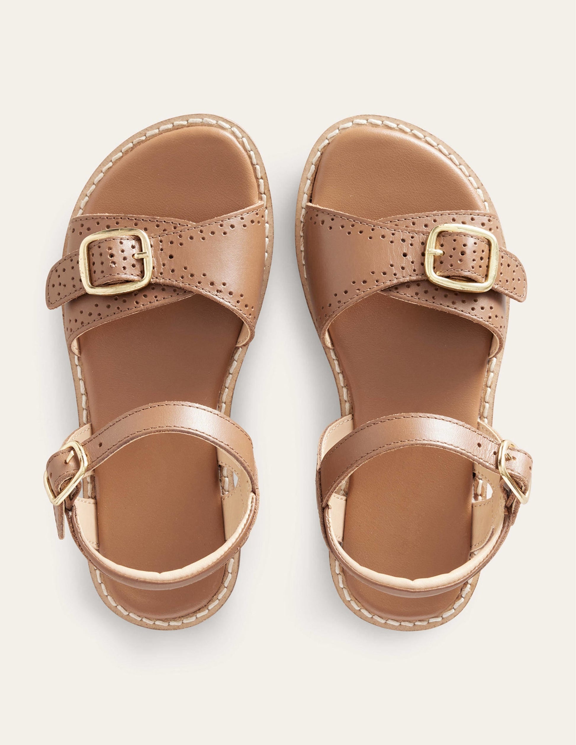 Leather Buckle Sandals-Tan-4