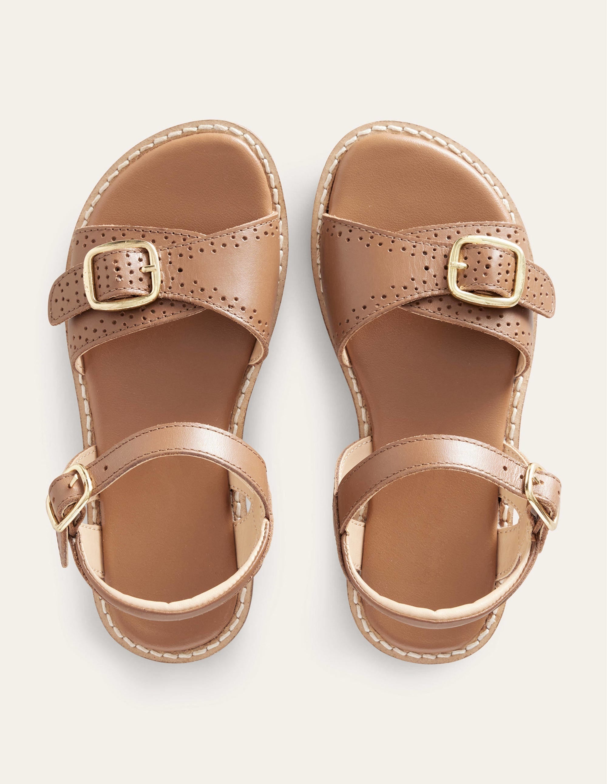 Leather Buckle Sandals-Tan - Image 4