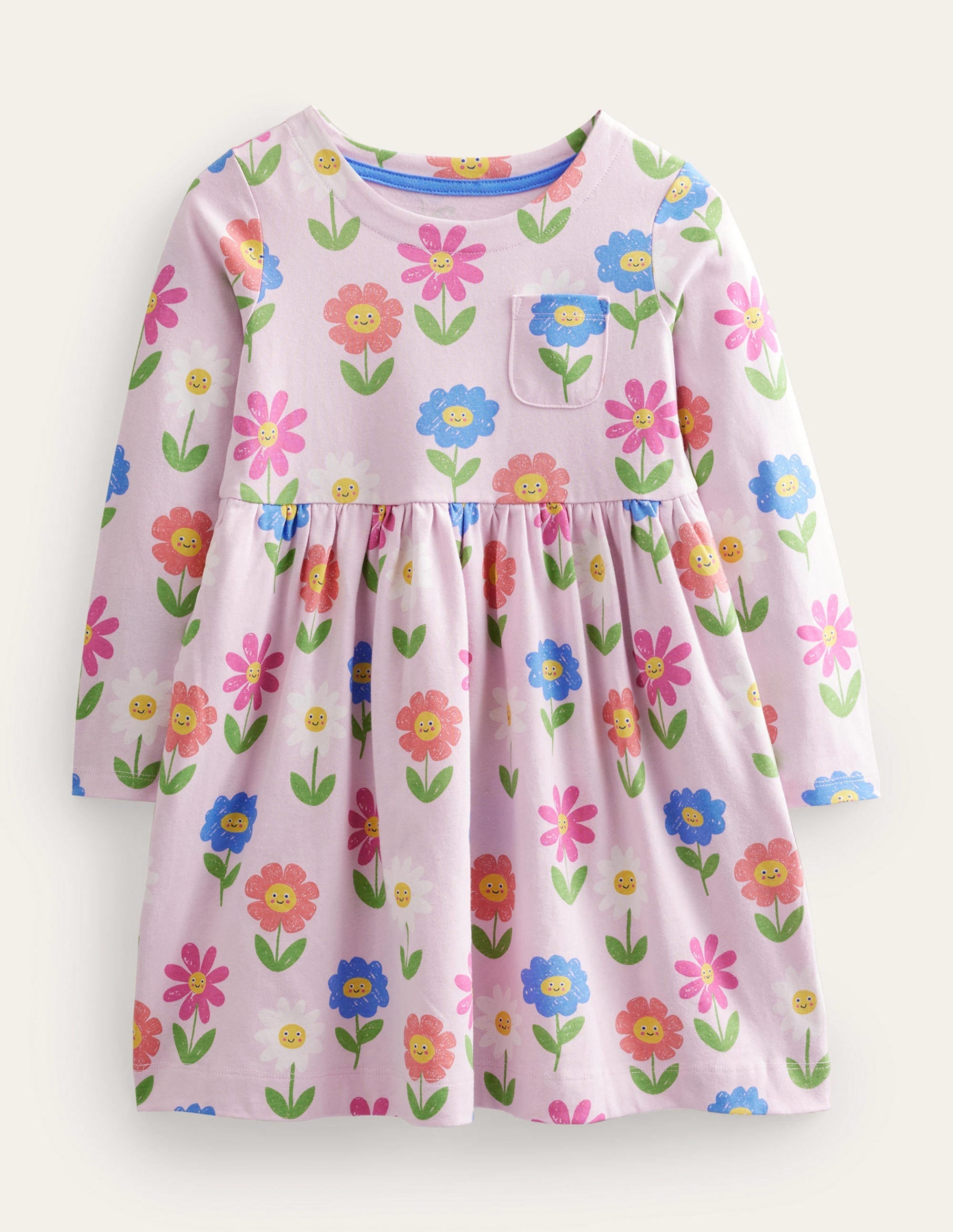 Long Sleeve Fun Jersey Dress-Winsome Pink Flowers - Image 1