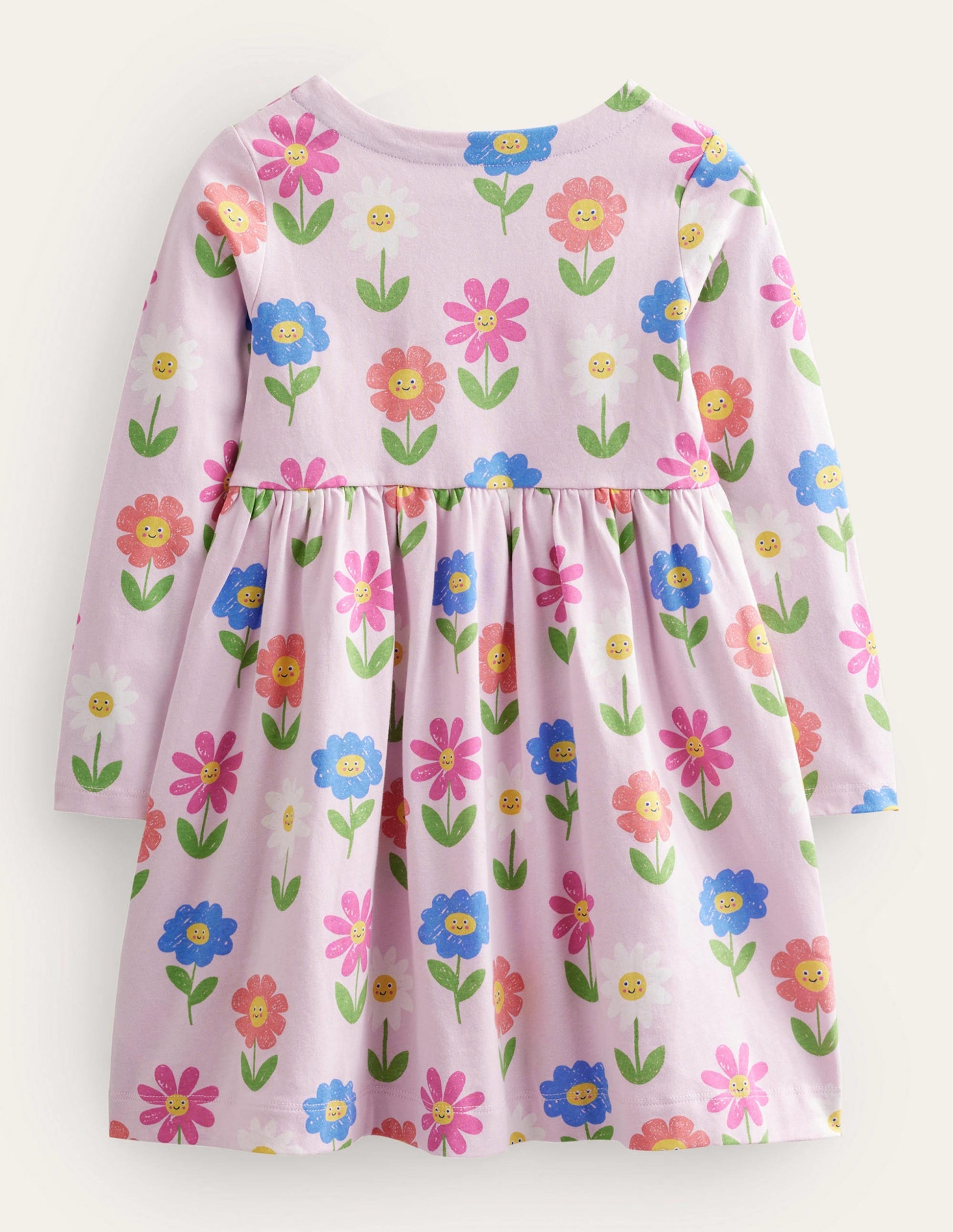 Long Sleeve Fun Jersey Dress-Winsome Pink Flowers-2