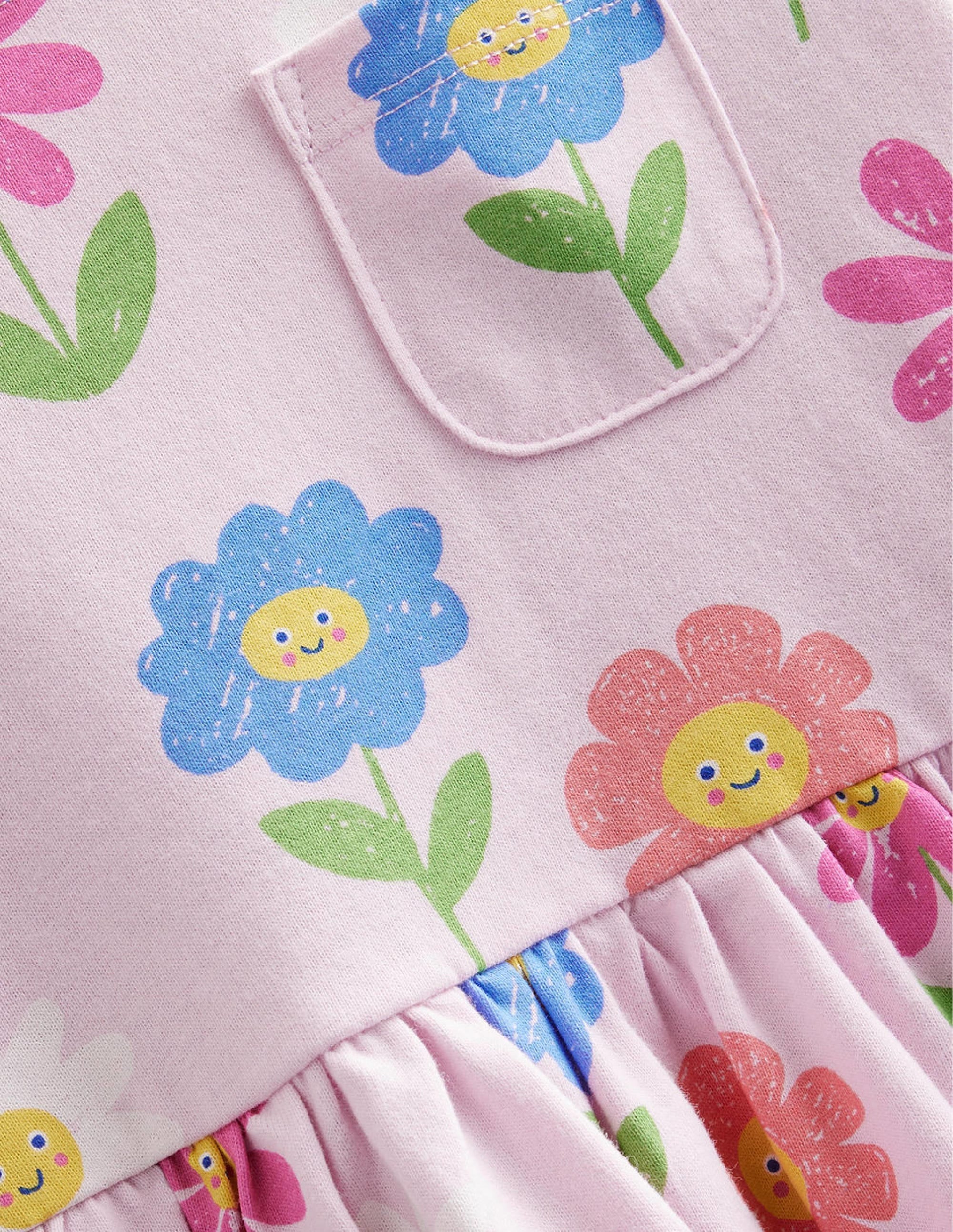 Long Sleeve Fun Jersey Dress-Winsome Pink Flowers - Image 3