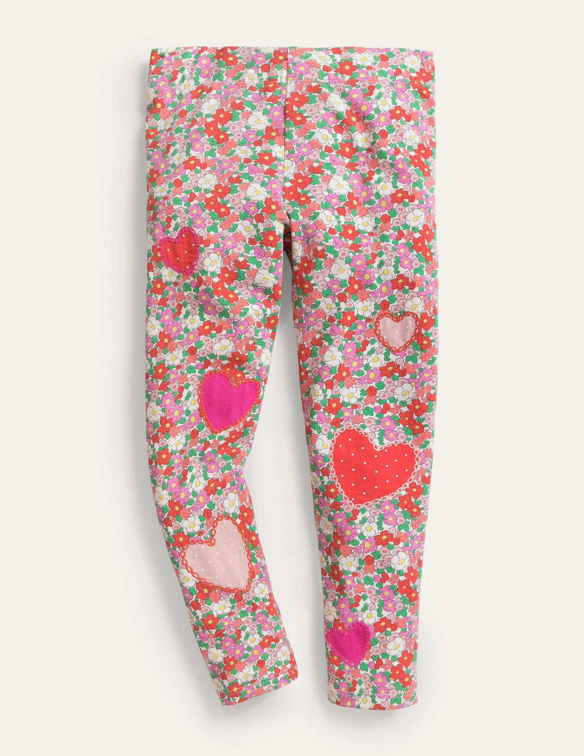 Fun Appliqué Leggings-Jam Red Flowerbed Hearts-1