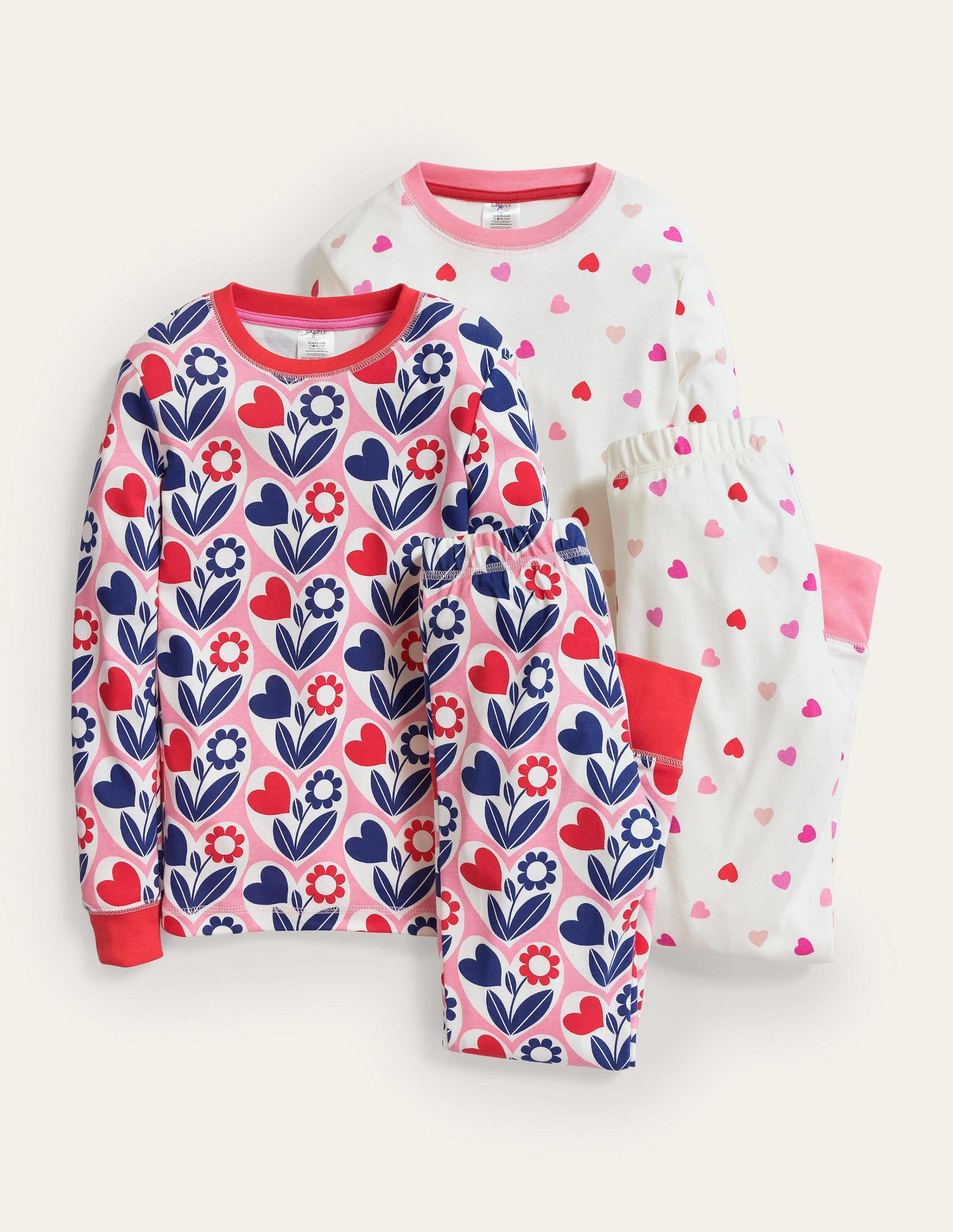 Twin Pack Snug Pyjamas-Pink/Navy Hearts - Image 1