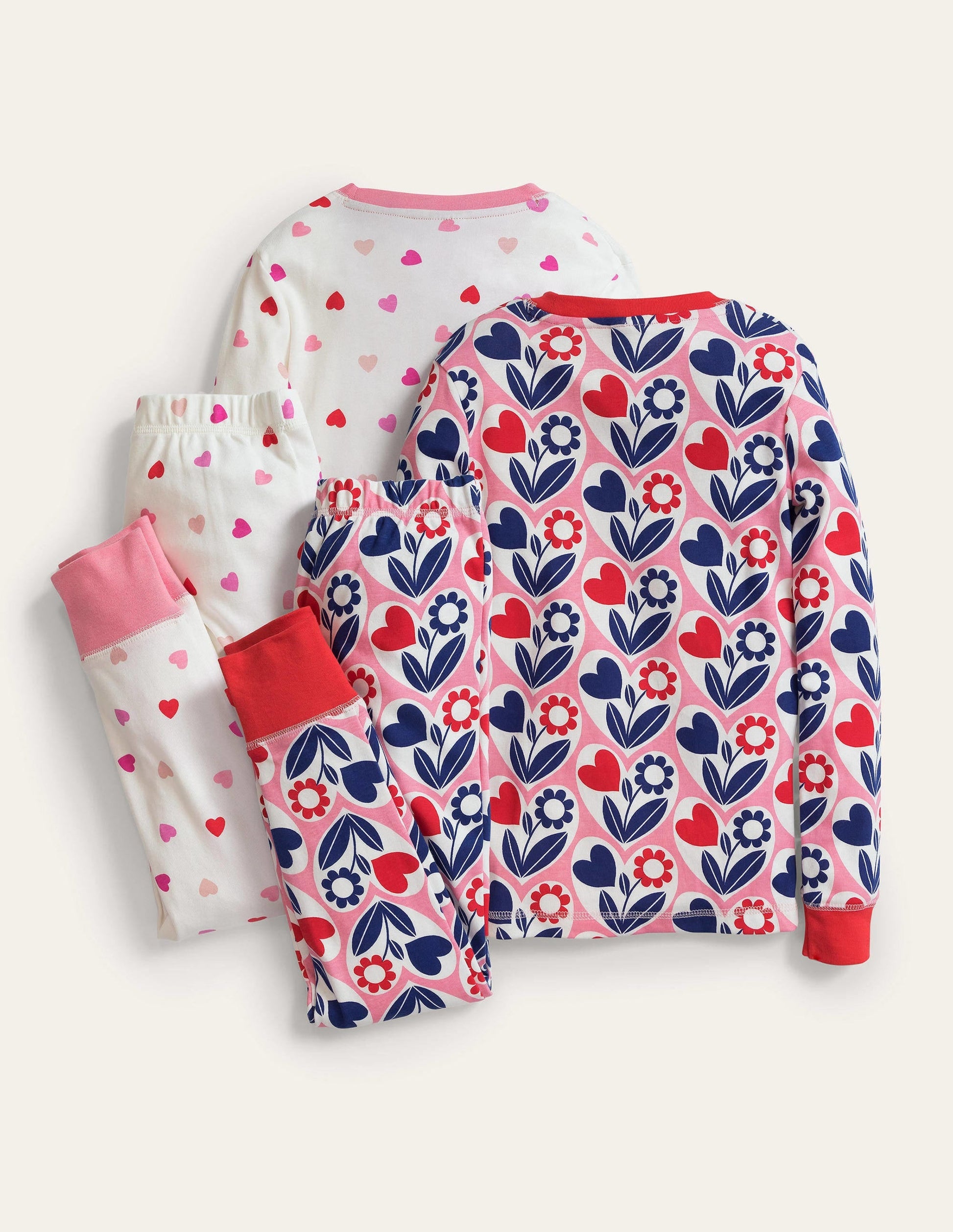 Twin Pack Snug Pyjamas-Pink/Navy Hearts-2